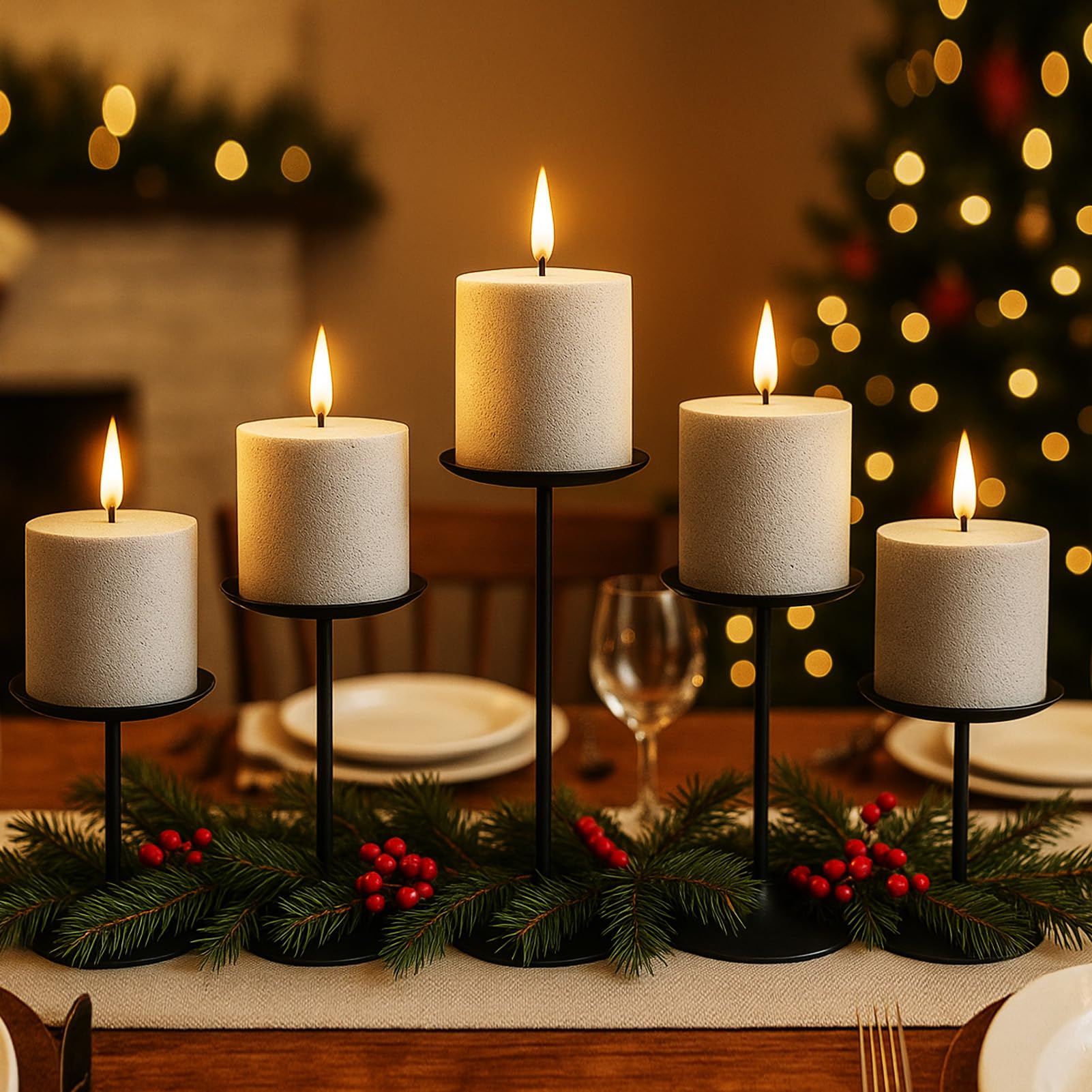 smtyle Modern Black Candle Stand Candelabras, Set of 3 Metal Candleholder Sets for Pillar Candles, Minimalist Farmhouse Decor for Fireplace Mantel & Dining Table Centerpiece