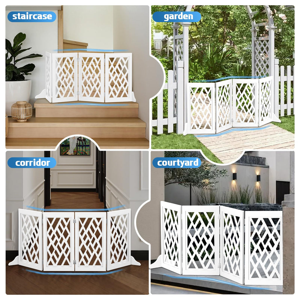 Cut-Out Design 16" Short Dog Gate for Small Dogs, Foldable Retractable Puppy Gate Indoor - Freestanding Lightweight Pet Barrier for Doorways, Stairs, Hallways (Extends to 35", White)