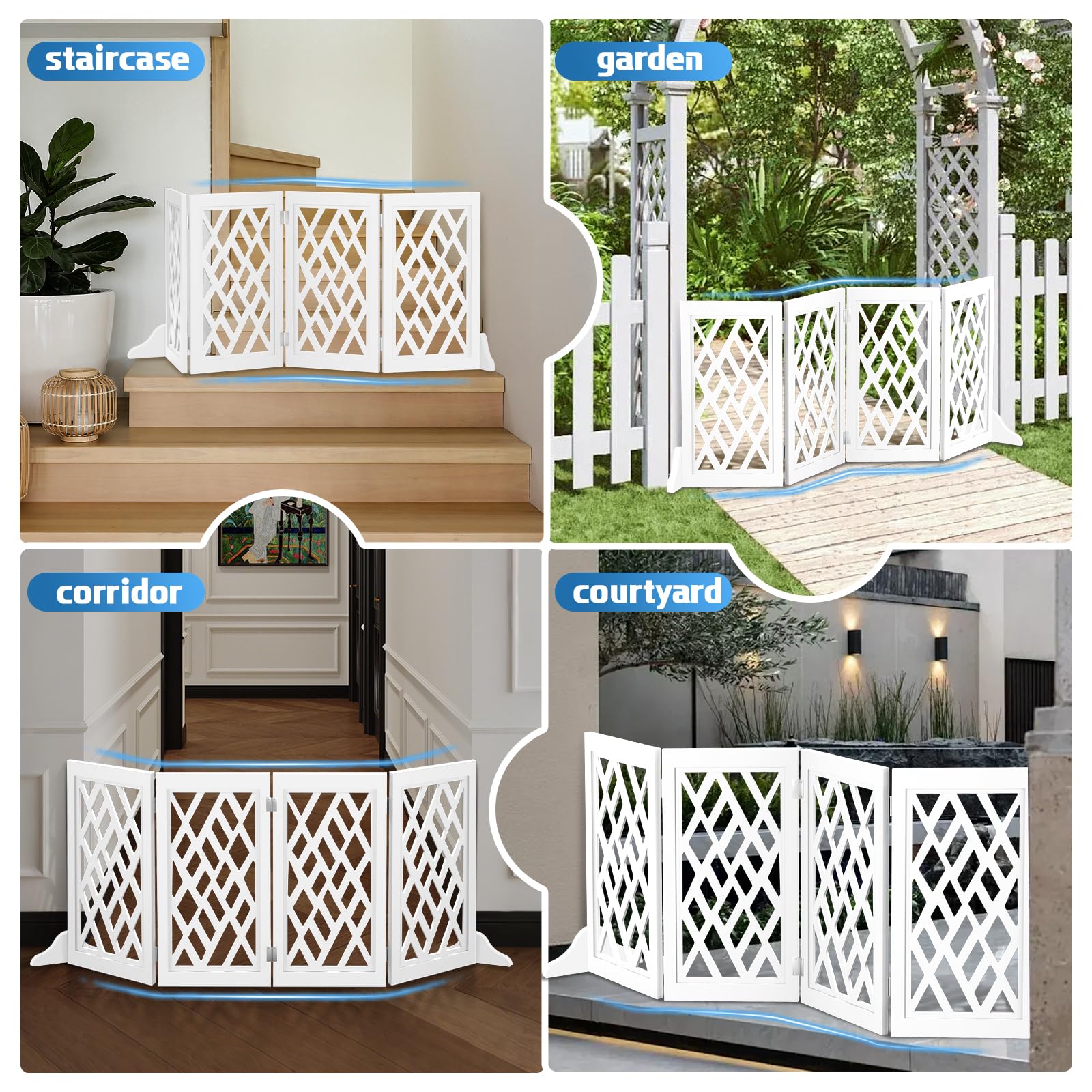 Cut-Out Design 16" Short Dog Gate for Small Dogs, Foldable Retractable Puppy Gate Indoor - Freestanding Lightweight Pet Barrier for Doorways, Stairs, Hallways (Extends to 35", White)