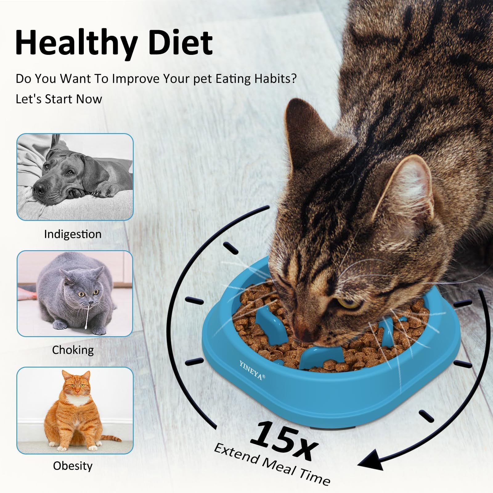 YINEYA 2PCS Anti-Choking Slow Feeder Dog Bowls Small Size Dog, Slow Feeder Cat Bowl, Supplies and Puzzle for Pet