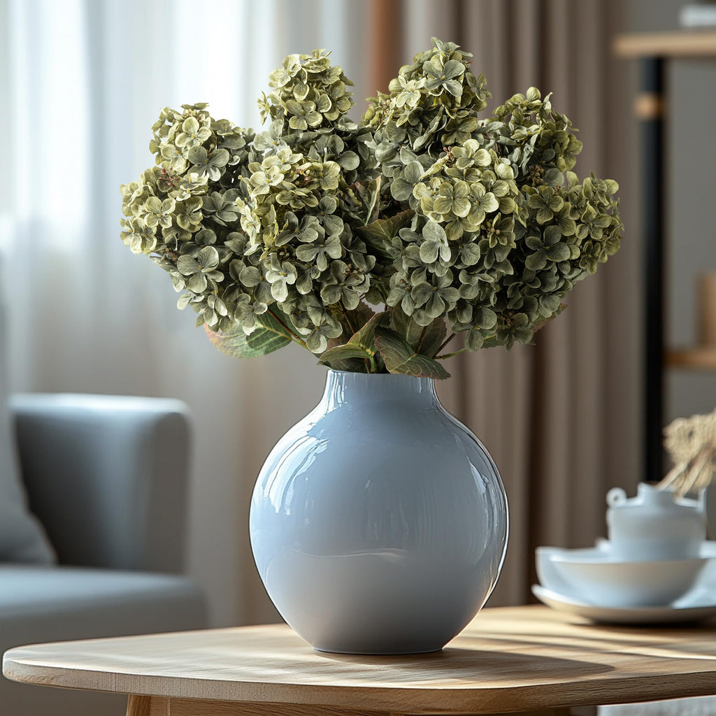 Ttranewsoo Hydrangea Artificial Flowers,Fall Hydrangeas Artificial Flowers,Blue Fake Fall Dried Hydrangea Flowers Decoration,Faux Silk Flower with Stems Winter Decor(Blue 24" 8pcs) Without Vase