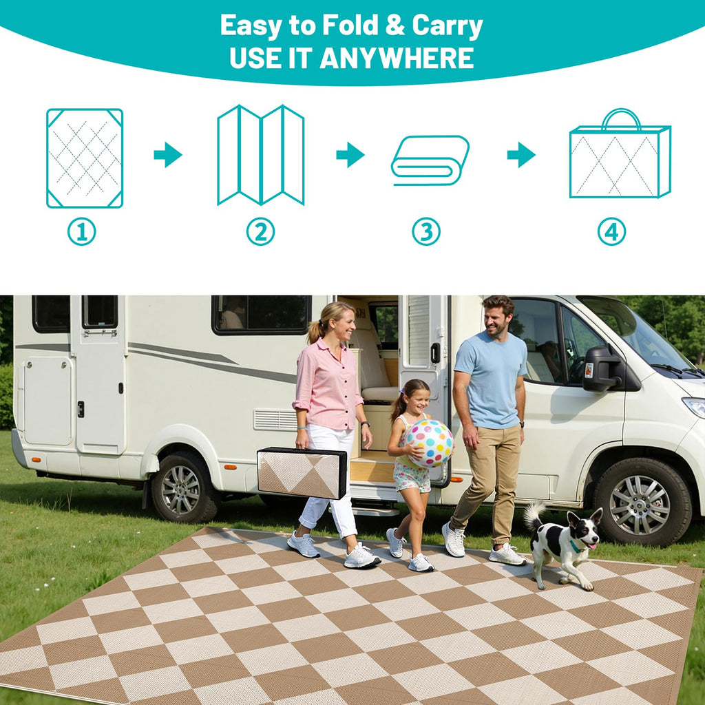 HEBE Checkered Outdoor Rug Waterproof 5x8, Reversible Plastic Straw Rug RV Camping Rug, Indoor Outdoor Patio Mat Clearance, Outside Carpet for Porch,Deck,Camper,Balcony,Backyard,Picnic