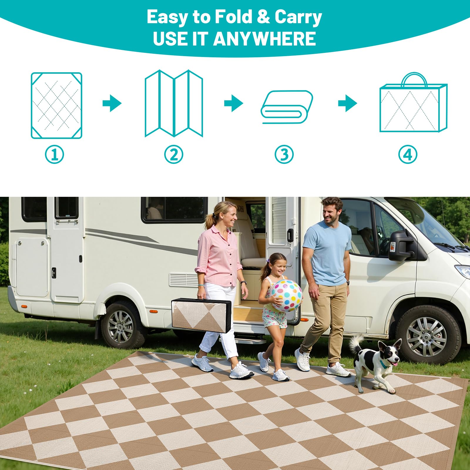 HEBE Checkered Outdoor Rug Waterproof 5x8, Reversible Plastic Straw Rug RV Camping Rug, Indoor Outdoor Patio Mat Clearance, Outside Carpet for Porch,Deck,Camper,Balcony,Backyard,Picnic
