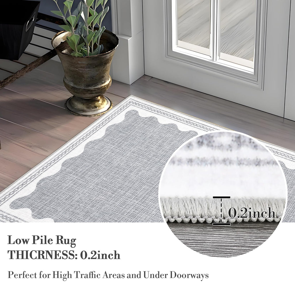 Scalloped Rug 2x3 Rugs for Entryway, Solid Blue Rugs Small Area Rug Non Slip Scalloped Bath Mat, Washable Front Door Mat Indoor Entrance,Soft Girls Nursery Dorm Carpet for Bedroom Kitchen