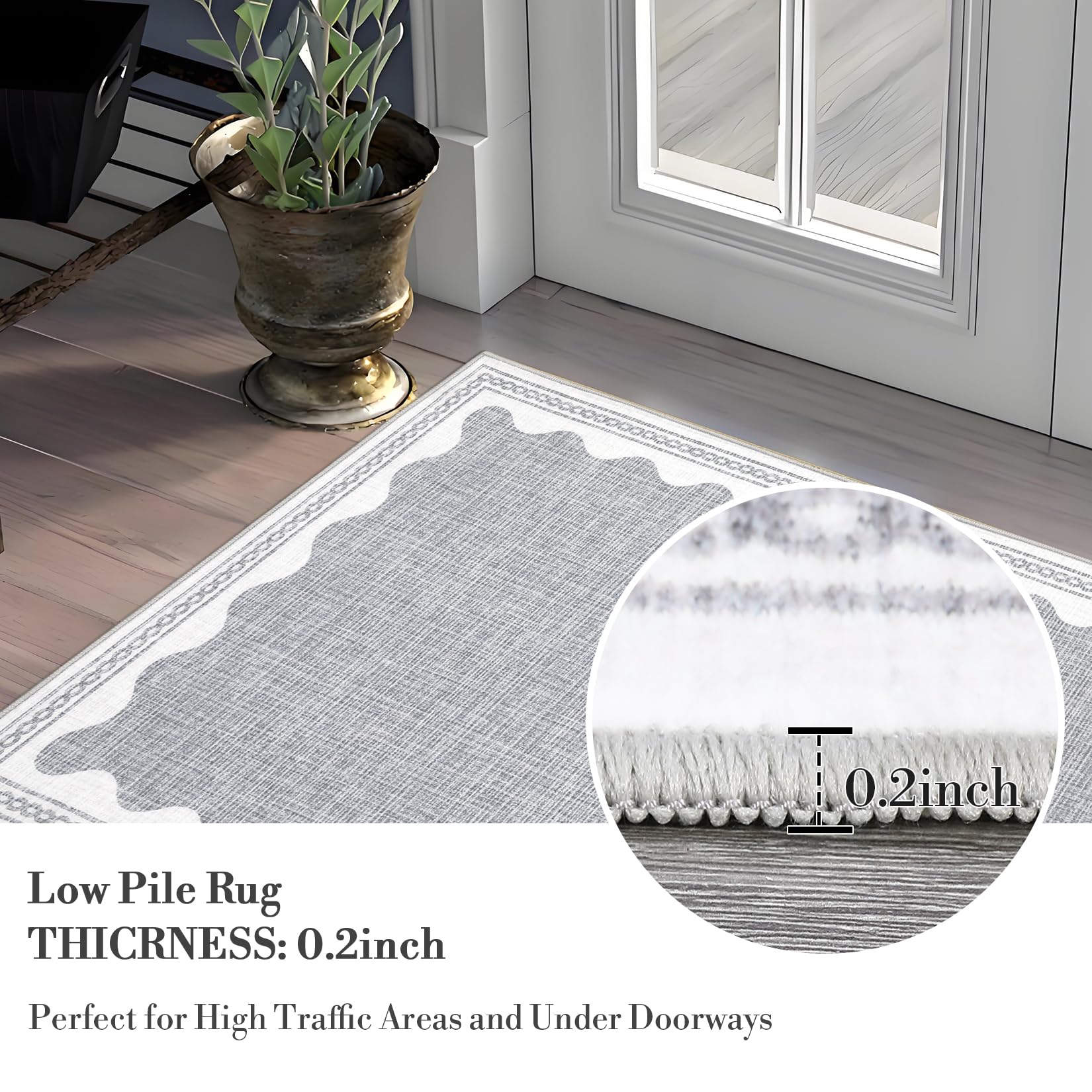 Scalloped Rug 2x3 Rugs for Entryway, Solid Blue Rugs Small Area Rug Non Slip Scalloped Bath Mat, Washable Front Door Mat Indoor Entrance,Soft Girls Nursery Dorm Carpet for Bedroom Kitchen