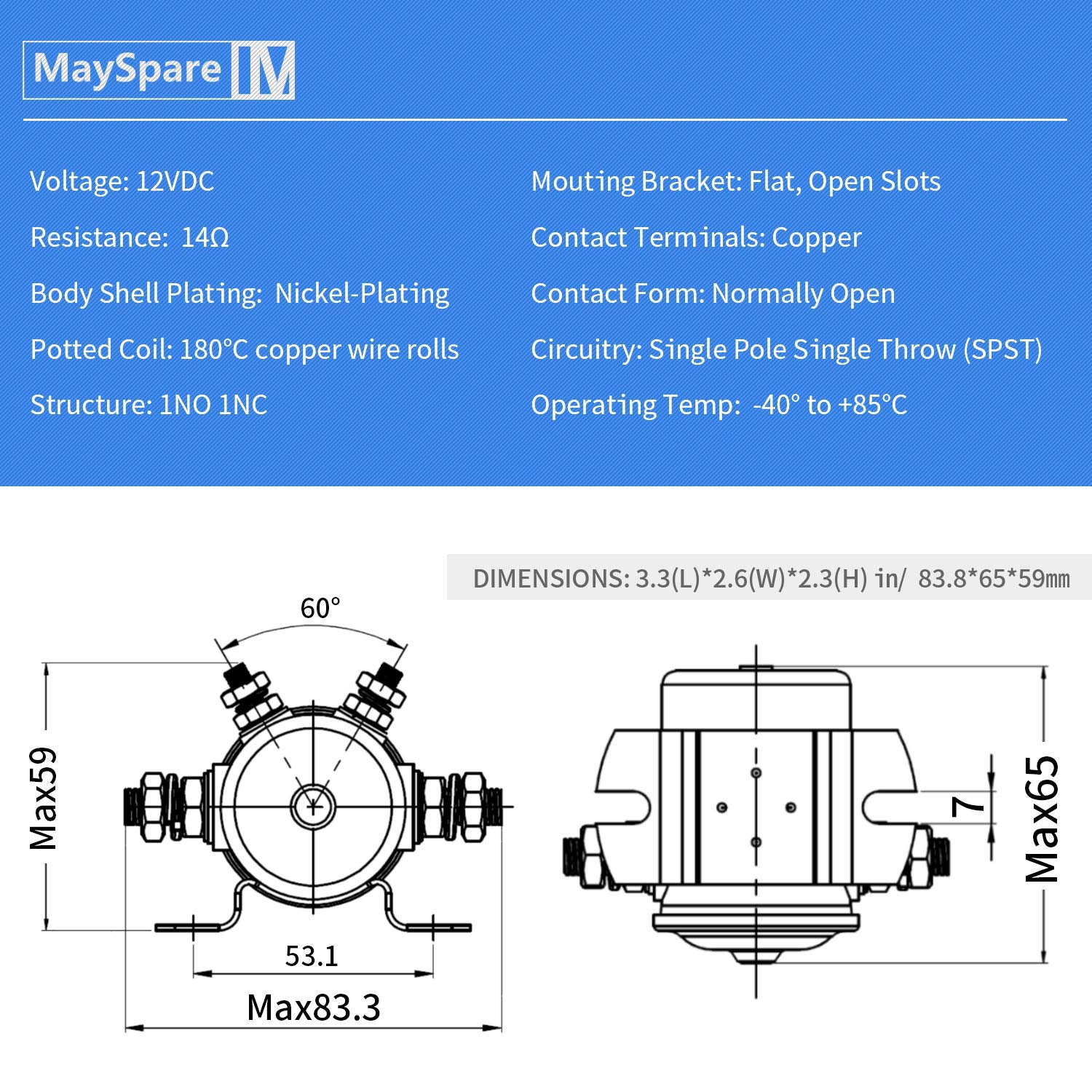 MaySpare Max Transient 200A Trombetta 12V Solenoid Relay 3 Terminal Heavy Duty Winch Marine 24106 SPST 12 Volt Solenoid