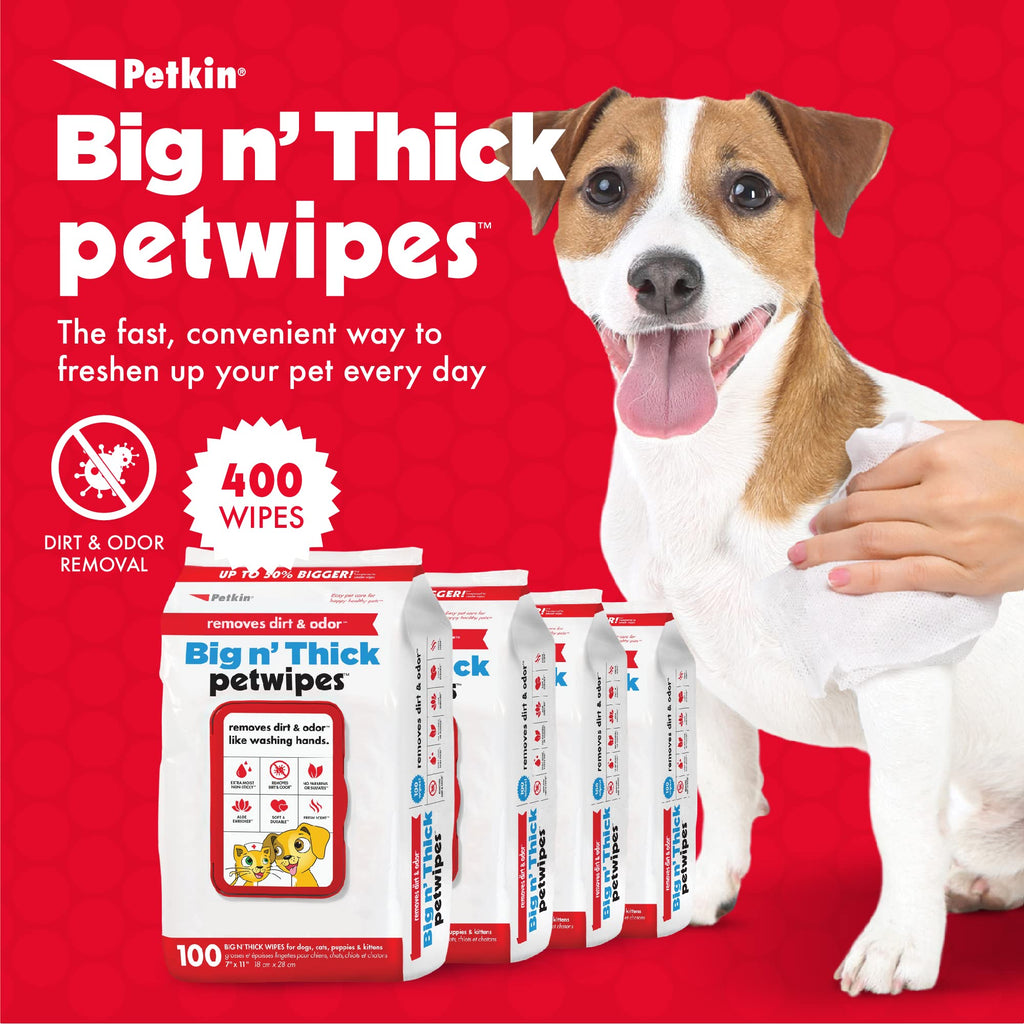 Petkin Pet Wipes for Dogs and Cats, 100 Large Wipes - Removes Dirt & Odor Like Washing Hands - Cleans Ears, Face, Butt, Eye Area - Convenient, Ideal for Home or Travel - 1 Pack of 100 Wipes