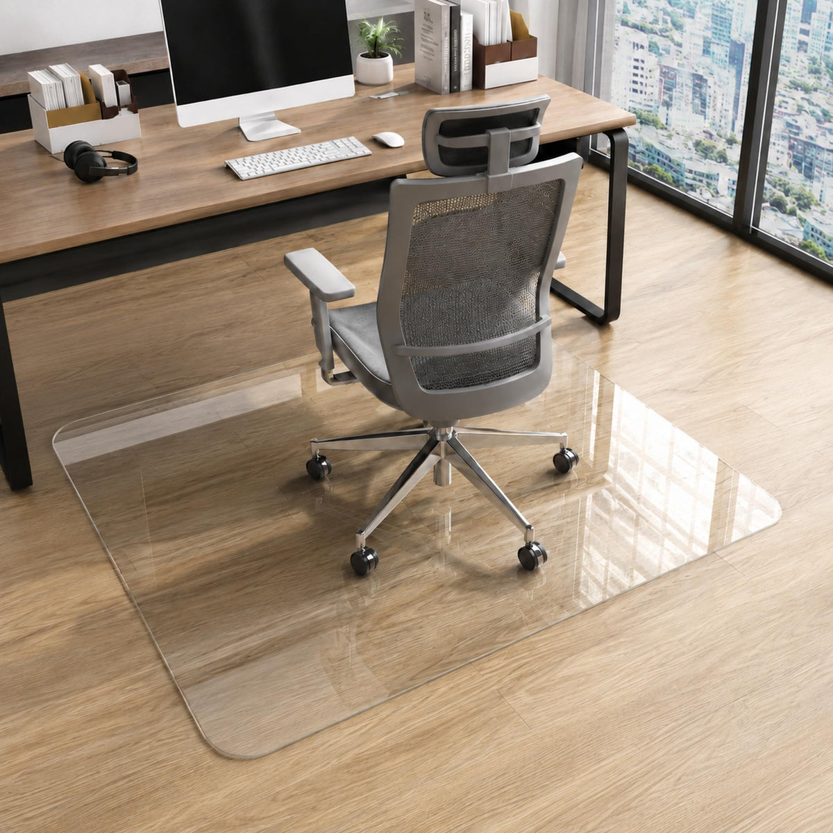 Tempered Glass Chair Mat 48" x 32",1/5" Thick for Office Desk,Rolling Chair Mat for Carpet, Odorless, Easy to Clean with 4 Non-Slip Pads for Carpet & Hardwood Floors
