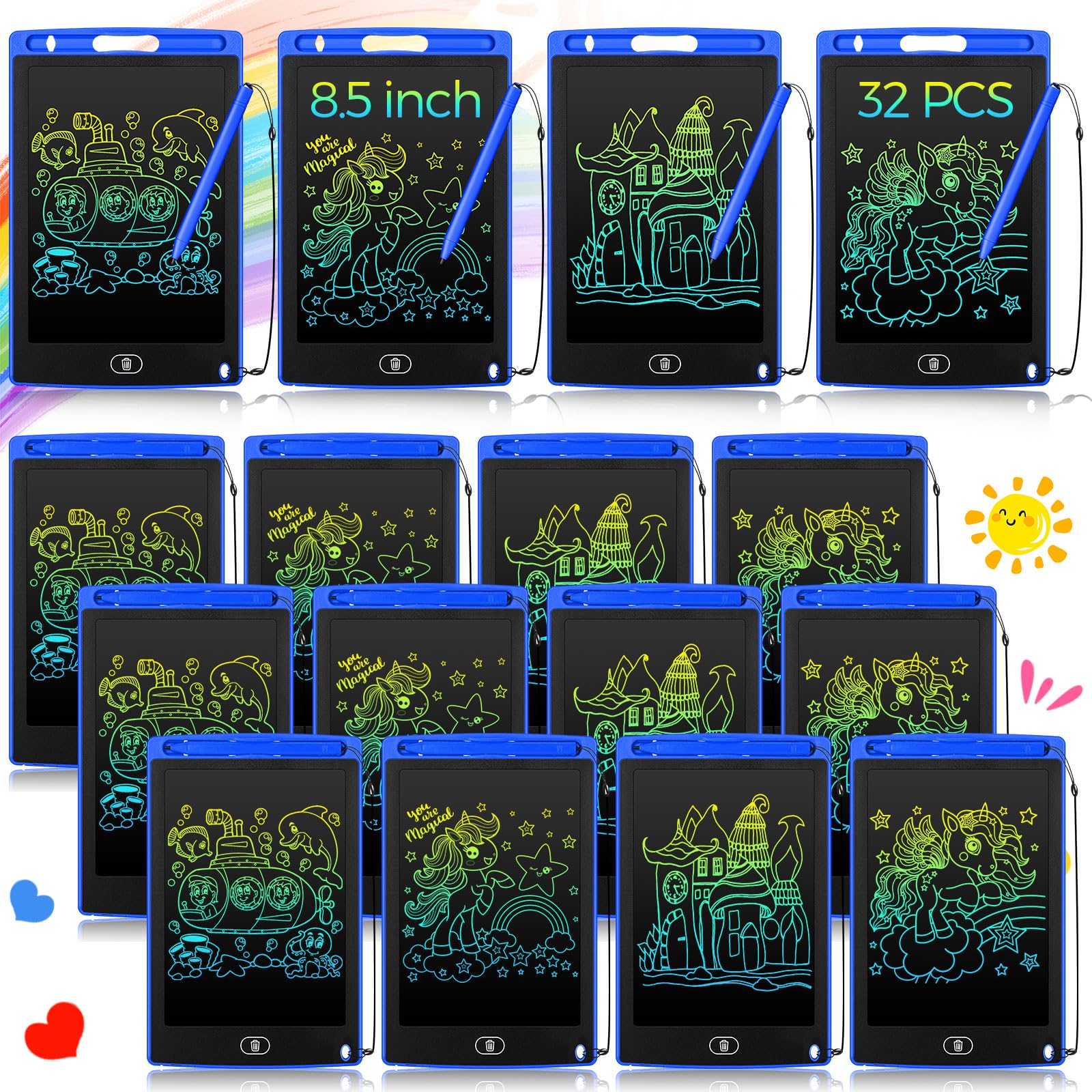 Zhehao 32 Pcs LCD Writing Tablet for Kids Bulk 8.5 Inch Colorful Doodle Board Tablet Erasable Doodle Pad Educational Toy Birthday Easter Gift for Boys Girl Age 3-10(Black)
