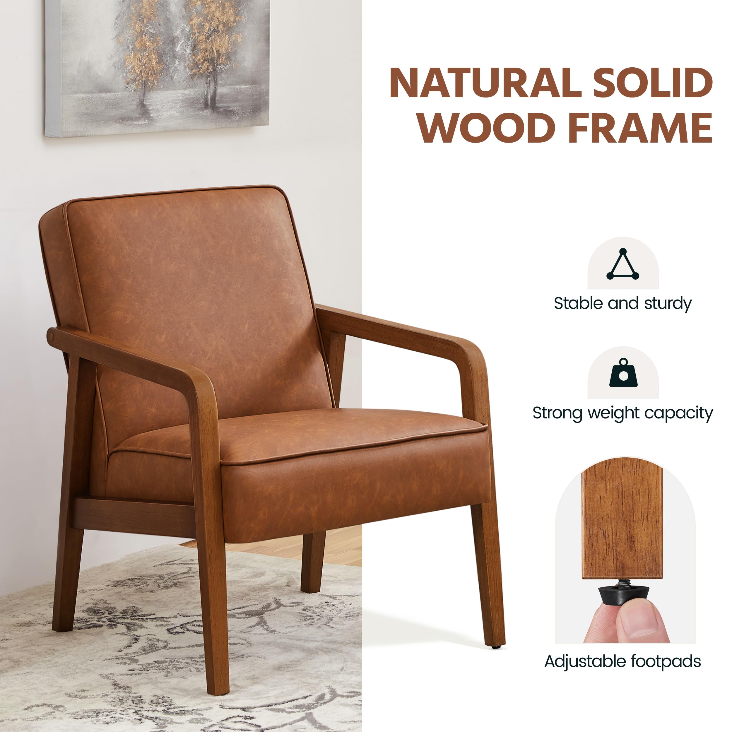 Yaheetech Accent Chair, PU Leather Reading Chair, Mid Century Modern Arm Chair with Solid Wood Frame for Living Room Bedroom Waiting Room, 2 Pieces, Black