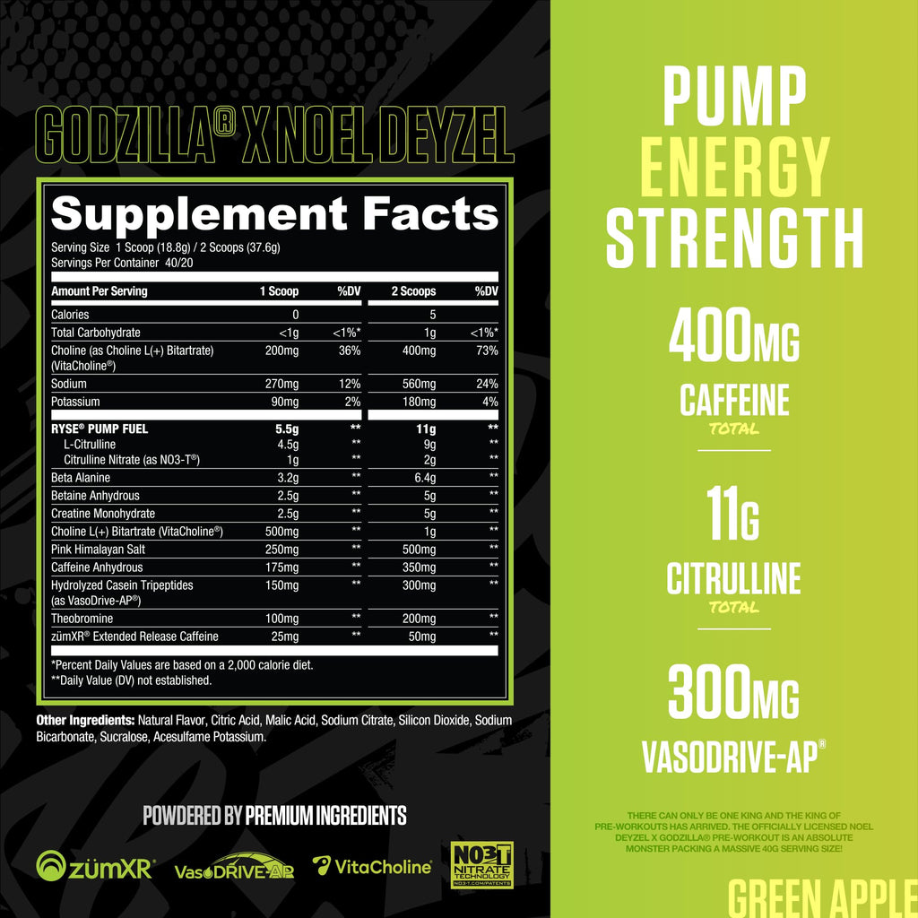 RYSE Godzilla X Noel Deyzel Pre Workout Powder - BlackBerry Lemonade - 400mg Caffeine, High Stim Pre-Workout for Men & Women with Citrulline & Beta Alanine - Energy, Pump & Focus - 20/40 Servings