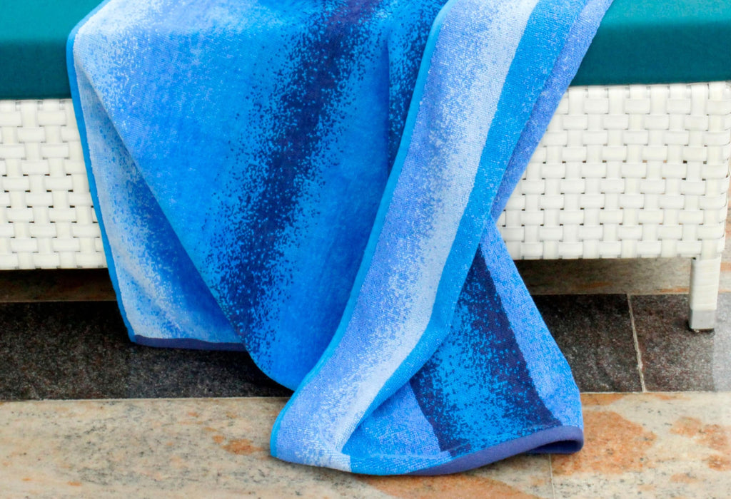 COTTON CRAFT Ombre Stripe Extra Wide Beach Towel for Two - 58x68 - Pure Cotton - Double Woven Jacquard Thick Plush Super Soft Luxurious Velour Pile - Pool Picnic Bath - 450 GSM - Blue
