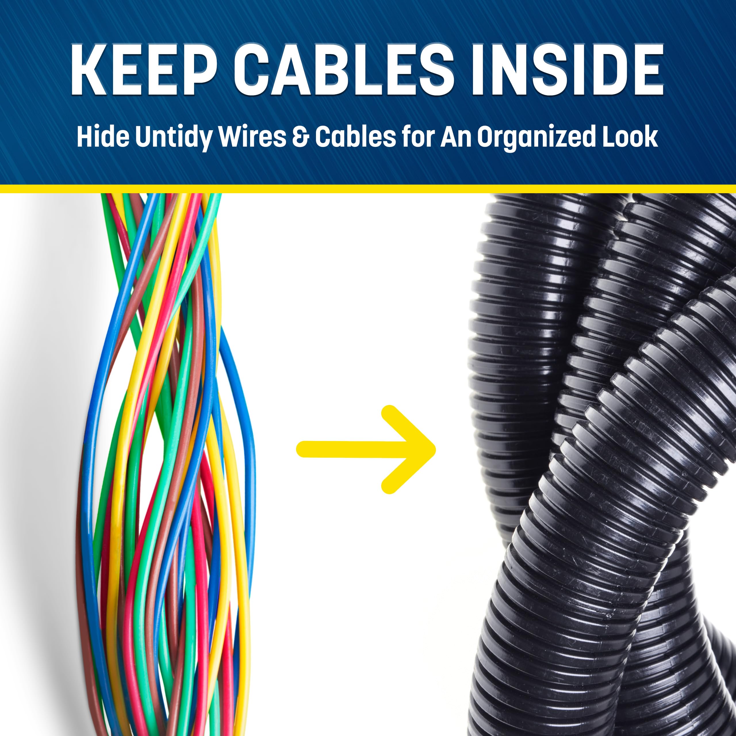 GS Power 1/2 Inch x 25ft Split Wire Loom Tubing, Split Cable Sleeve Cord Protector for Industrial Electrical Wires, Automotive Wire Cover Flexible, High Temperature Cable Conduit, Wrap