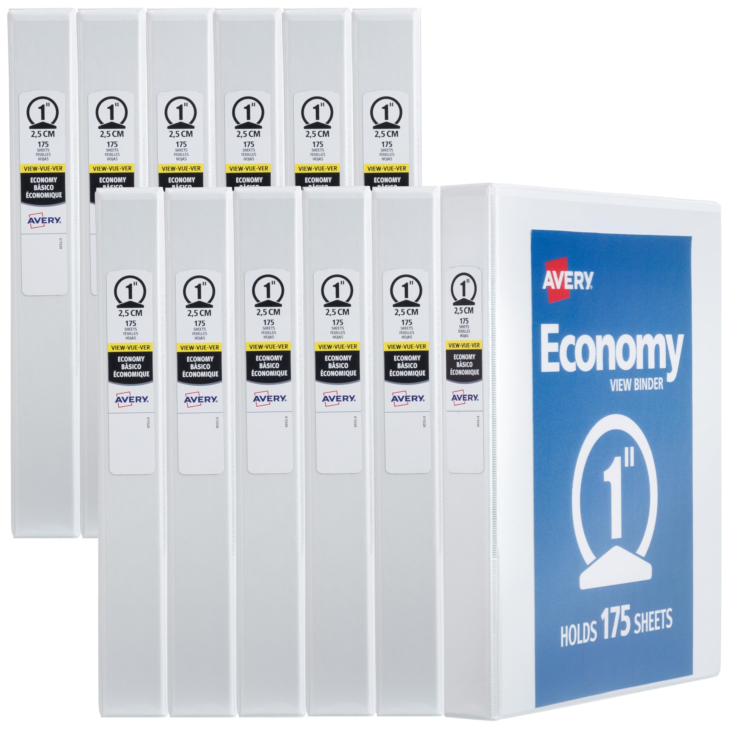 Avery Standard View 3 Ring Binders, 0.5" Round Rings, 100-Sheet Capacity, 0.7 Inch Wide Spine, White Binders, Ideal for Lightweight Organization and Occasional Referencing (12-Pack of 05706)