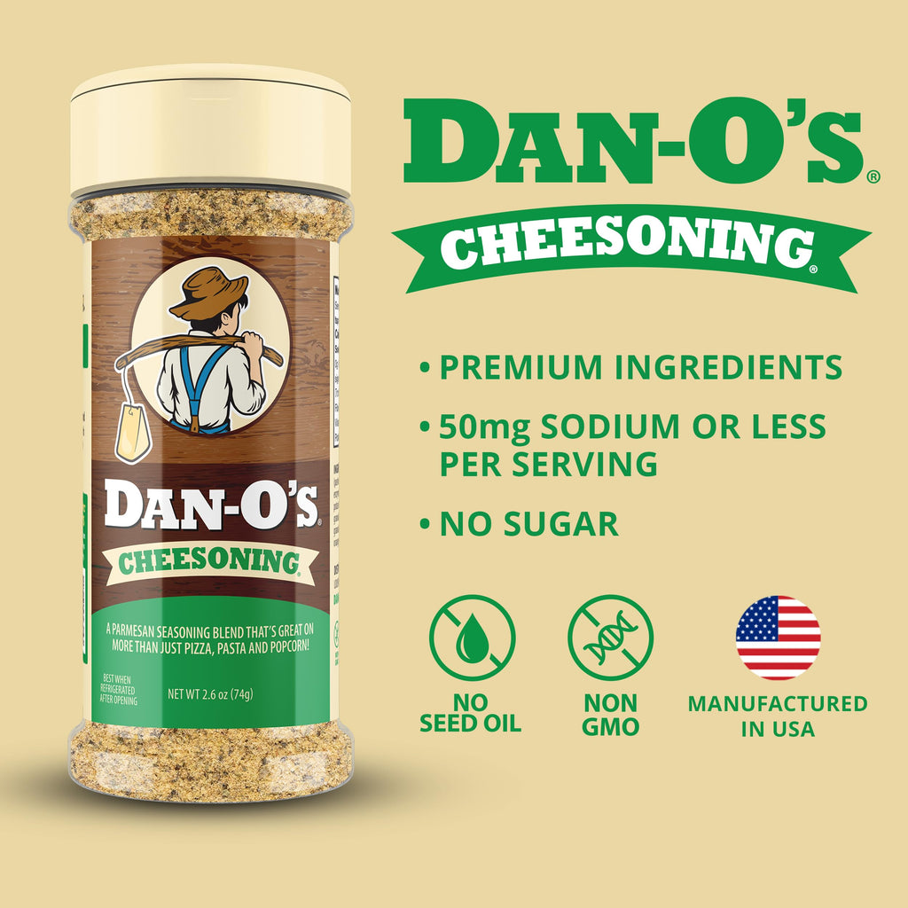 Dan-O's Cheesoning Block Seasoning Set, Small Bottles, 4 Pack, Includes Ranch Cheesoning, Red Pepper Cheesoning, Cheesoning, and Jalapeño Cheesoning Seasonings, Sugar Free, Zero Calorie, Use this Seasoning Kit in Pasta, Toppings or Sauce