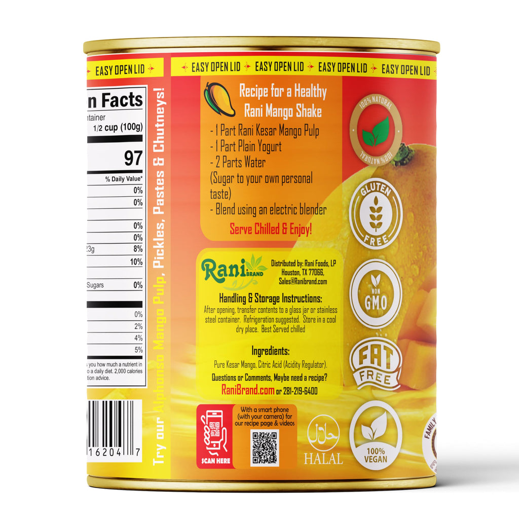 Rani Mango Pulp Puree (Makes Mango Lassi Shakes) Alphonso Sweetened 30oz (1.875lbs) 850g ~ Kosher | All Natural | NON-GMO | Vegan | No colors | Gluten Friendly | Indian Origin