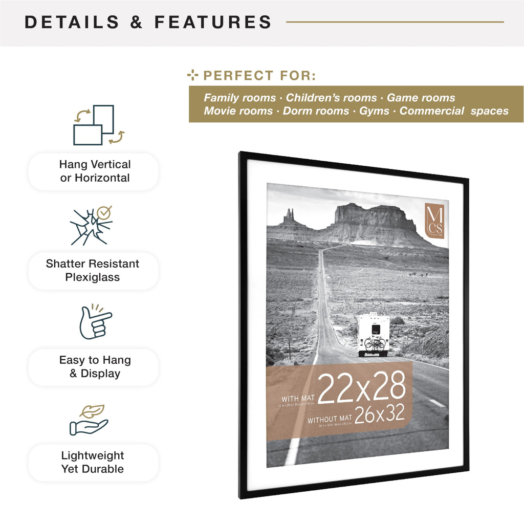 MCS Everline Collection 14x20 Matted Poster Frame with 11x17 Picture Display, Black Vertical & Horizontal Wall Hanging Large Frame for Photos, Posters & Art Prints (1-Pack)