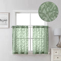 Lecloud Leia 14 Inch Black Sheer Valances for Windows 2 Pcs, Airy Jacquard Leaf Textured Short Curtains for Living Room Kitchen Bedroom Basement, Dual Rod Pockets Small Curtain, 28" W x 14" L