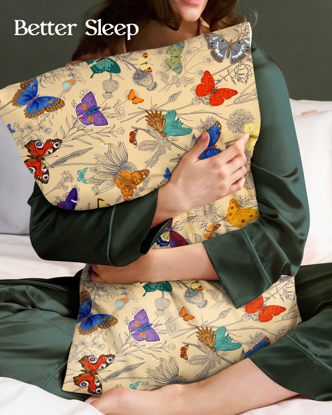 Miss Adola 2 Pack Mulberry Silk Pillowcase for Hair and Skin - Standard Size 20 x 26 Inches with Hidden Zipper Beige Flower 19 Momme Soft Sleeping Silk Pillow Case for Women, Moms
