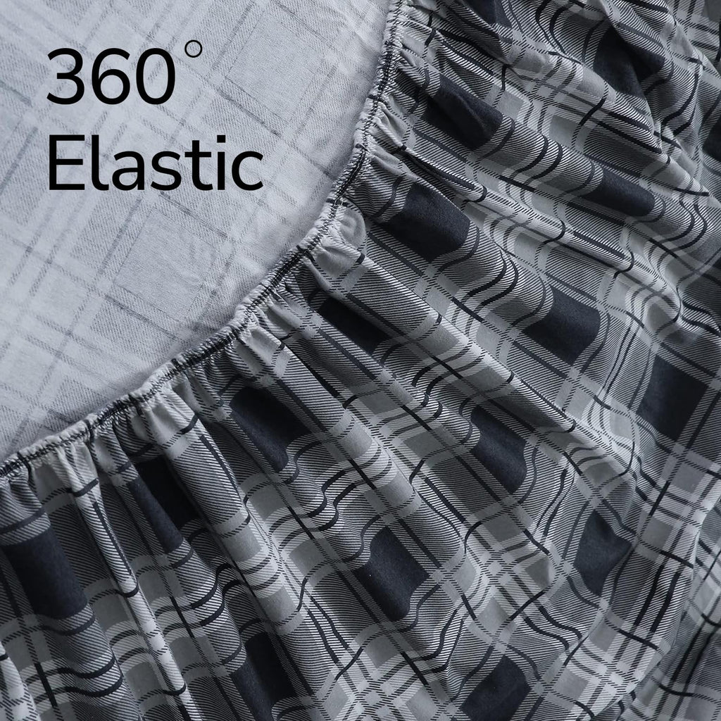 Feather & Stitch 100% Cotton Flannel Twin Sheet Set, 3 Piece Brushed Cotton Flannelette Flat Sheet, Winter Fitted Sheet, Heavy Weight Bedding, 16" Deep Pocket (Grey Plaid)