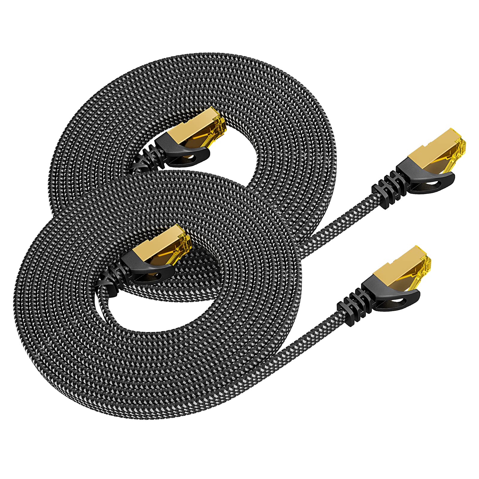 ARISKEEN Cat 8 Ethernet Cable 1 FT 2 Pack, Nylon Braided High Speed Cat8 Network LAN Patch Cord, 40Gbps 2000Mhz Shielded RJ45 Flat Internet Cable (Black)