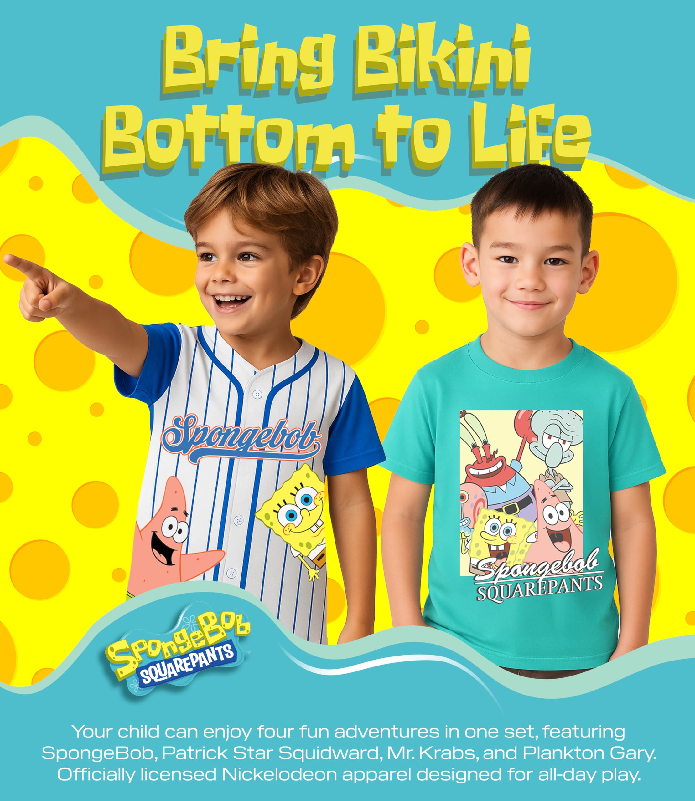 Spongebob Squarepants Graphic T-Shirt (Sets) Patrick Star Squidward Plankton Gary Outfit Tee Toddler/Birthday to Kids Clothes