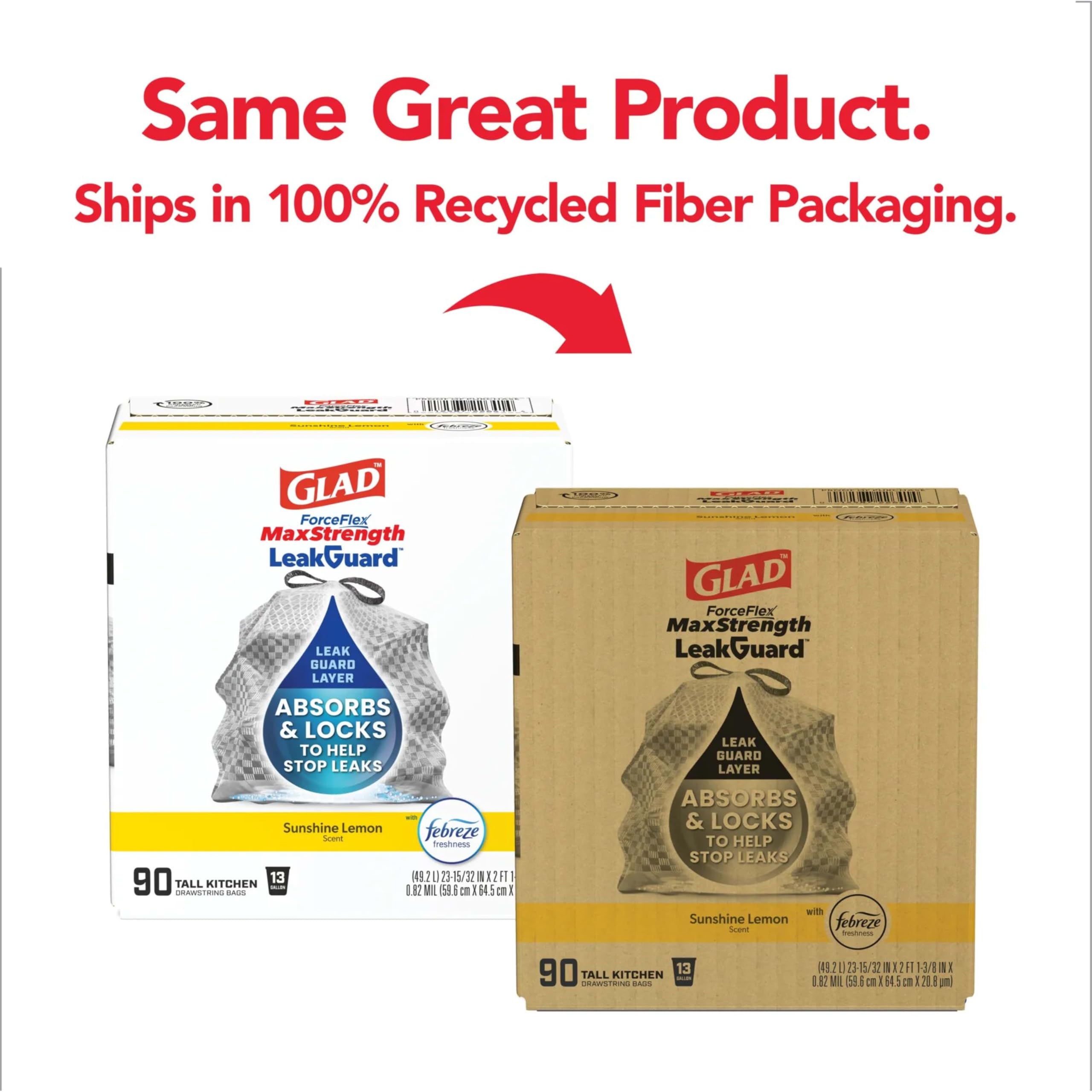 Glad ForceFlex MaxStrength LeakGuard Trash Bags, 13 Gal, Fresh Air, 90 Ct (Package May Vary)