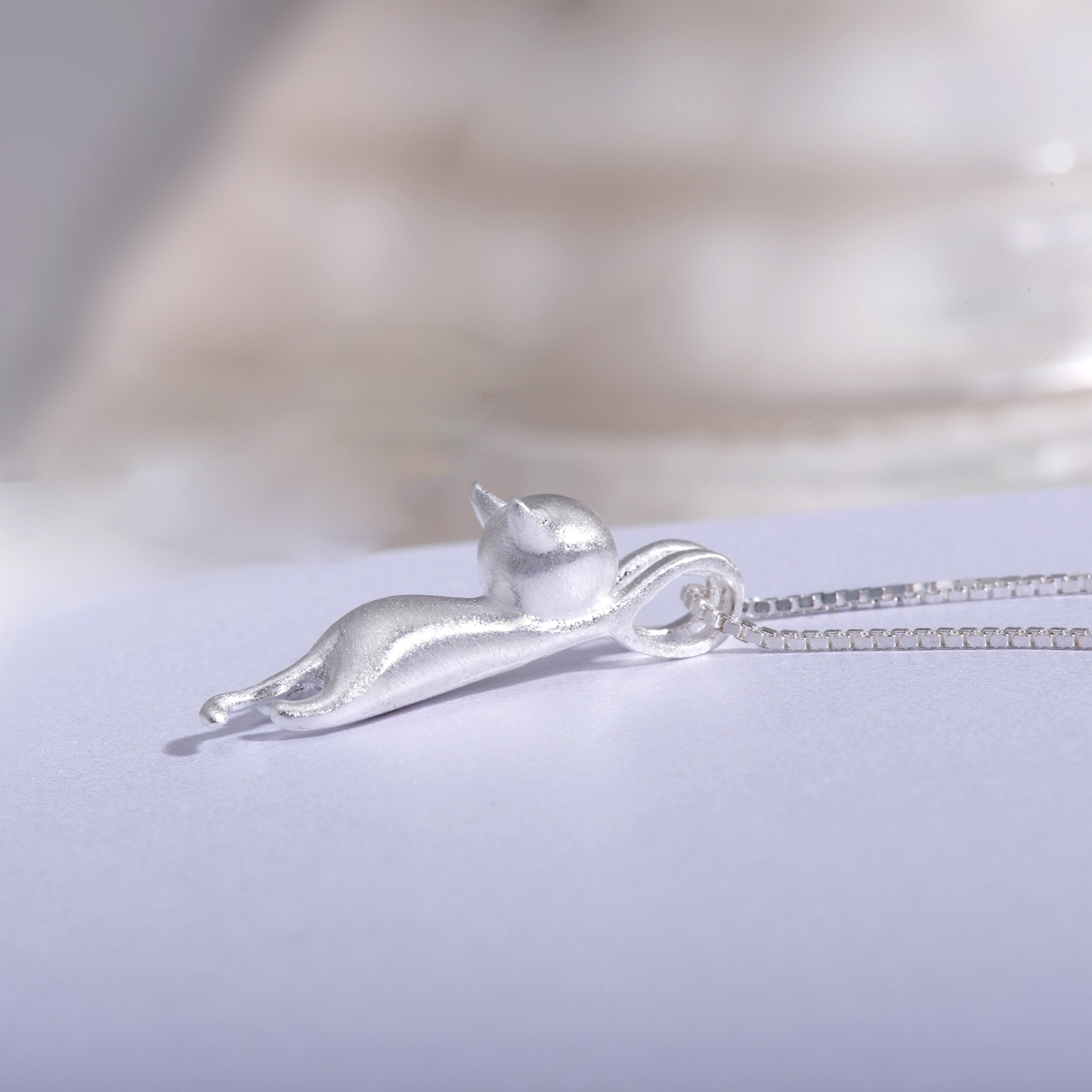 S.Leaf 925 Sterling Silver Cat Necklace Jewelry for Women Trendy Dainty Charm Pendant Necklaces Best Friend Birthday Gifts for Her Sister Mom Wife Womens