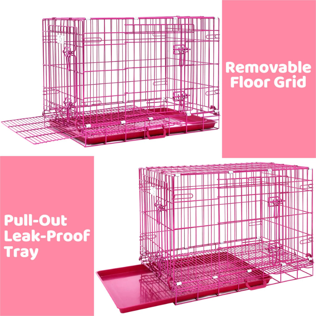 HOMEY PET 24" Gold Color Folding Design Dog Crate Puppy Ertra Small Breed Dog Kennels with Removable Floor Grid and Pull Out Tray, Dog Cage Copper Gold Finish