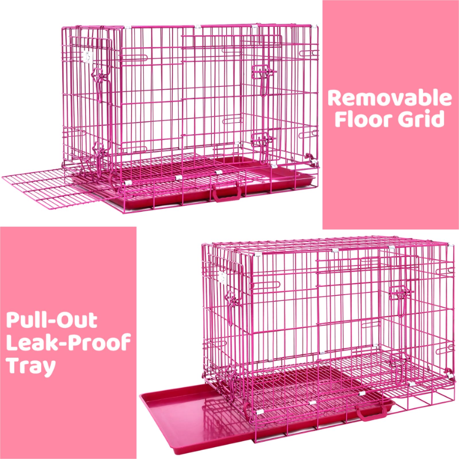 HOMEY PET 24" Gold Color Folding Design Dog Crate Puppy Ertra Small Breed Dog Kennels with Removable Floor Grid and Pull Out Tray, Dog Cage Copper Gold Finish