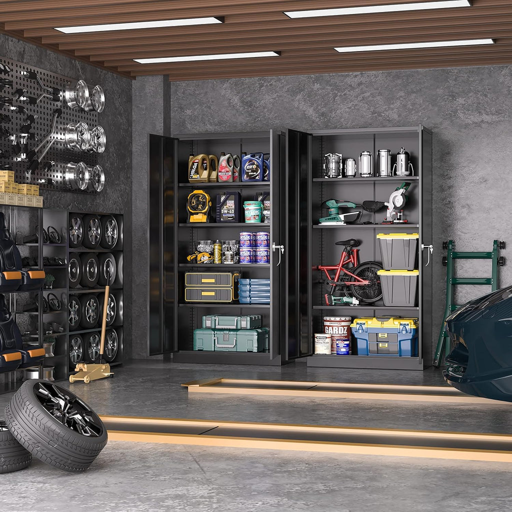 Greenvelly Metal Storage Cabinet, 36" Locking Storage Cabinet with Doors and Shelves, Lockable Storage Cabinets for Home Office, Utility Locker Cabinet, Steel Garage Cabinet with 2 Keys, Black