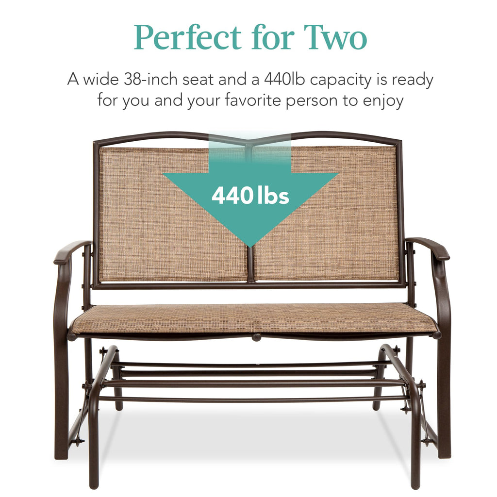 Best Choice Products 2-Person Outdoor Patio Swing Glider Steel Bench Loveseat Rocker for Deck, Porch w/Textilene Fabric, Steel Frame - Black