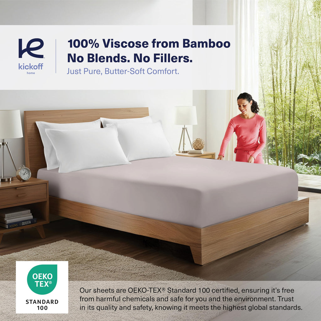 Kickoff Viscose Bamboo Fitted Sheet Twin Size, 100% Organic Cooling Sheets Fitted ONLY Viscose Bamboo Sheets Twin Size Bed Sheet for Hot Sleepers, Extra Deep Pocket, 4 Corner Strap (T, Onyx Black)