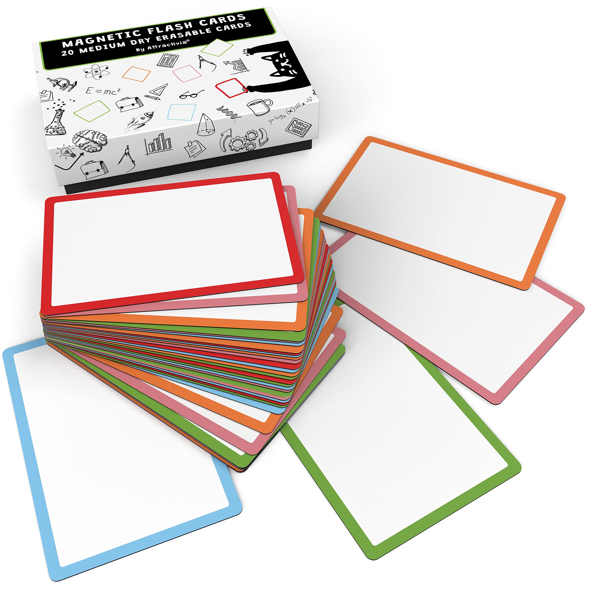 Attractivia Dry Erase Magnetic Labels 2.8 x 1.2 in, Color Borders, Dry Erase Magnets, 60-Pack, White Erasable Write-On All-Purpose Labels, for Office, Education, Home, Whiteboard, Magnetic Name Tags