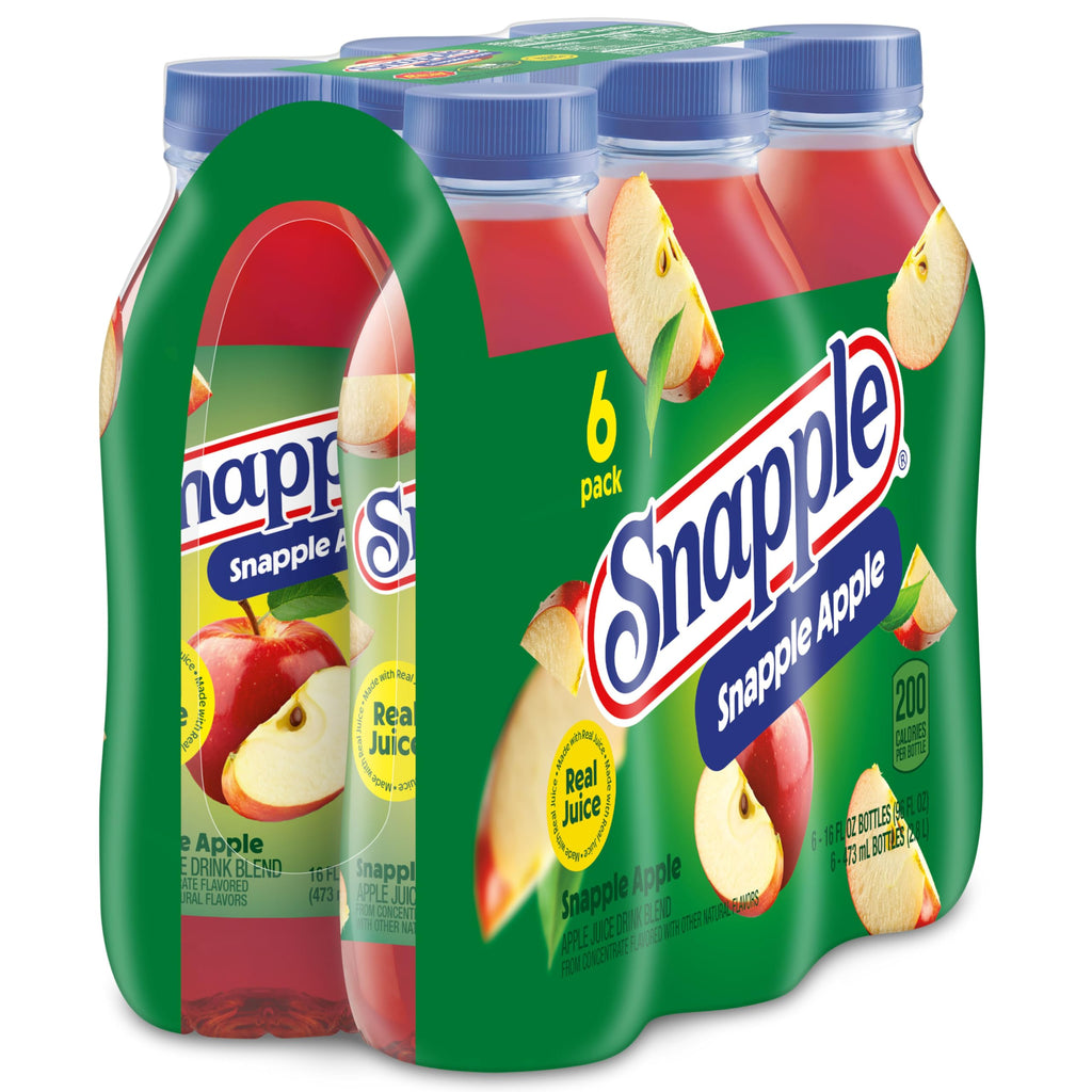 Snapple Apple Juice Drink, 16 fl oz recycled plastic bottle, 6 pack