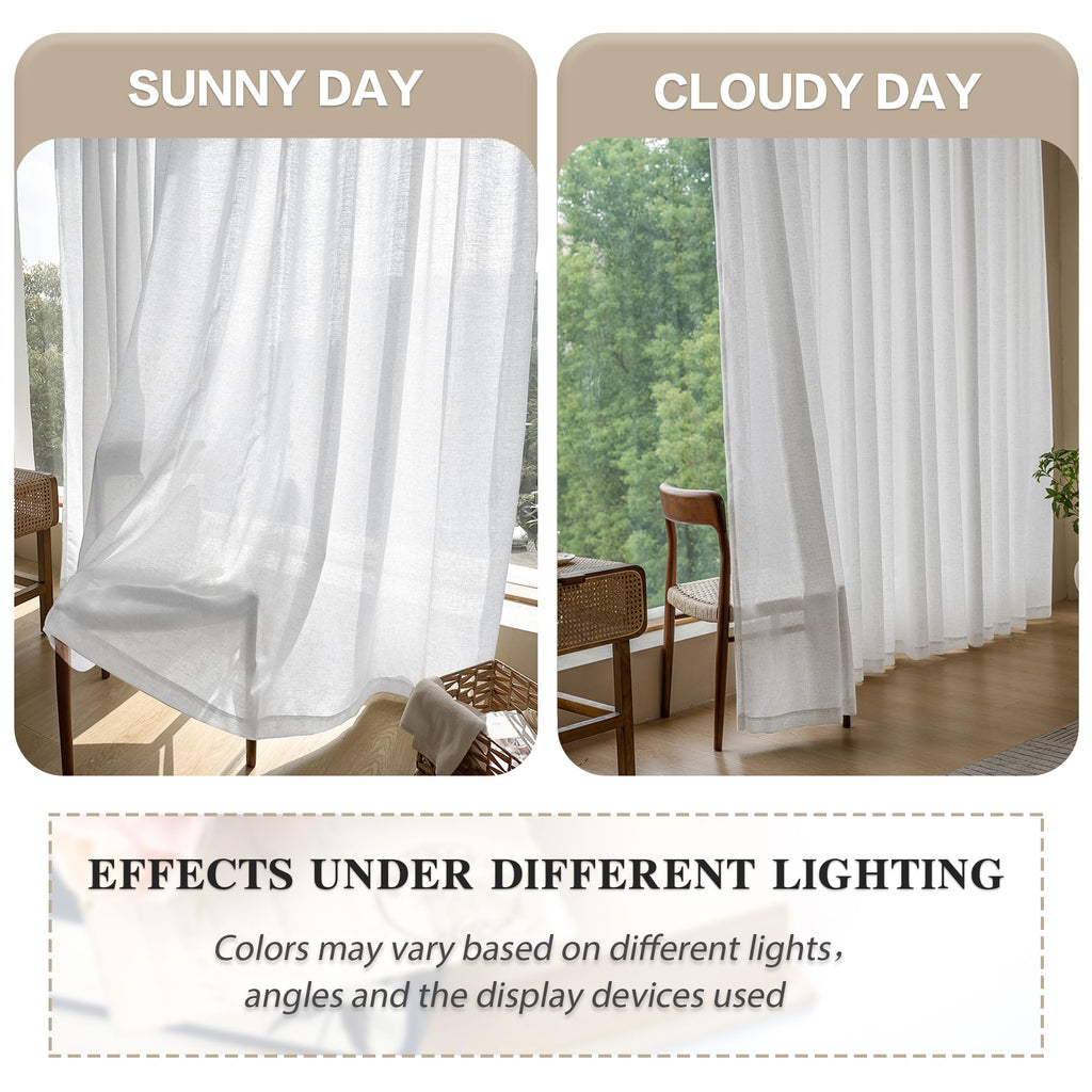 MAIHER Linen Textured Pleated Curtains 63 Inches Long for Living Room, Light Filtering Pinch Pleat Semi Sheer Drapes Curtains with Tieback and Hooks, Natural Linen (1 Panel, 54" W x 63" L)