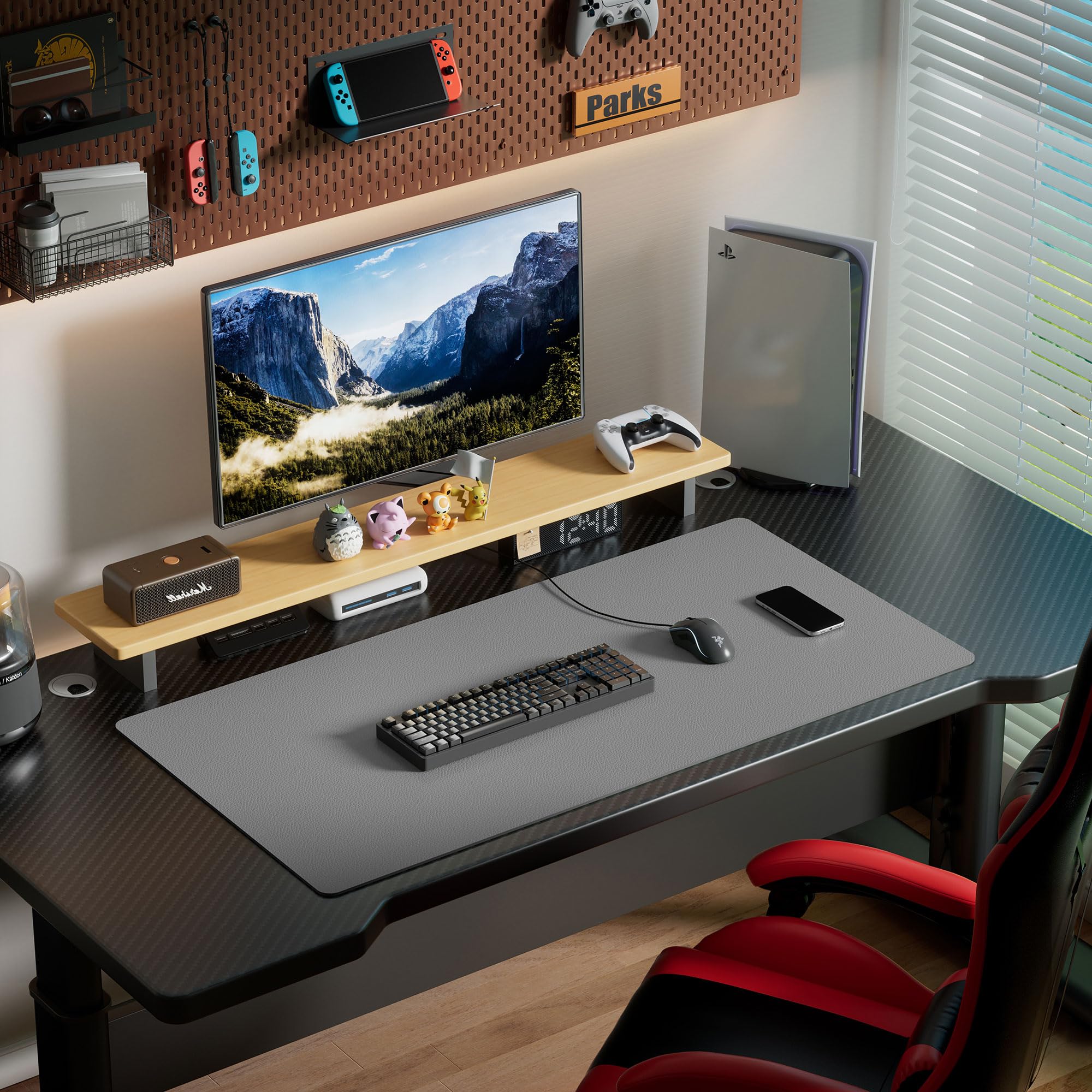 Aothia Leather Desk Pad Protector - Large Mouse Pad, Office Mat, Non-Slip PU Leather Blotter, Laptop Desk Pad, Waterproof Writing Pad for Office and Home (Beige, 38" x 13.7")