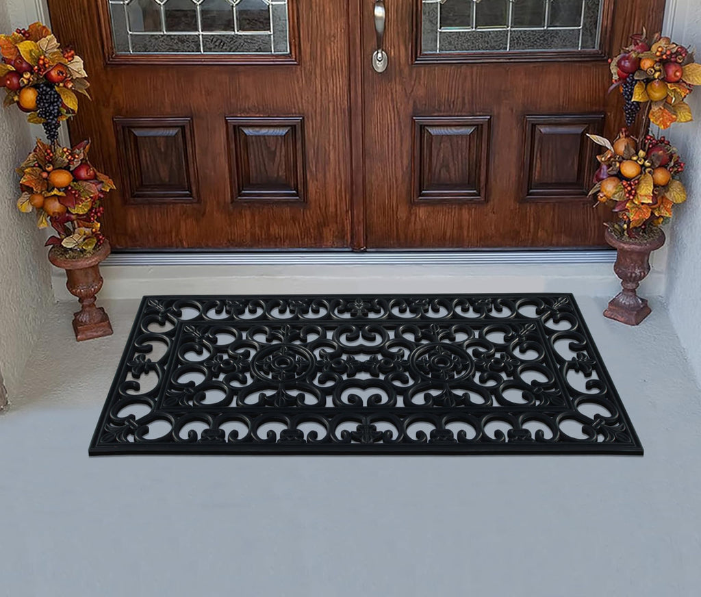 A1 Home Collections 19-LB Heavy Duty Rubber Doormat 24"×57" - Won't Blow Away | Outside Front Door Mat, Mud Dirt Scraper, Non-Slip Drainage Mat for Entryway Patio Garage, All-Weather, 100% Rubber Mats
