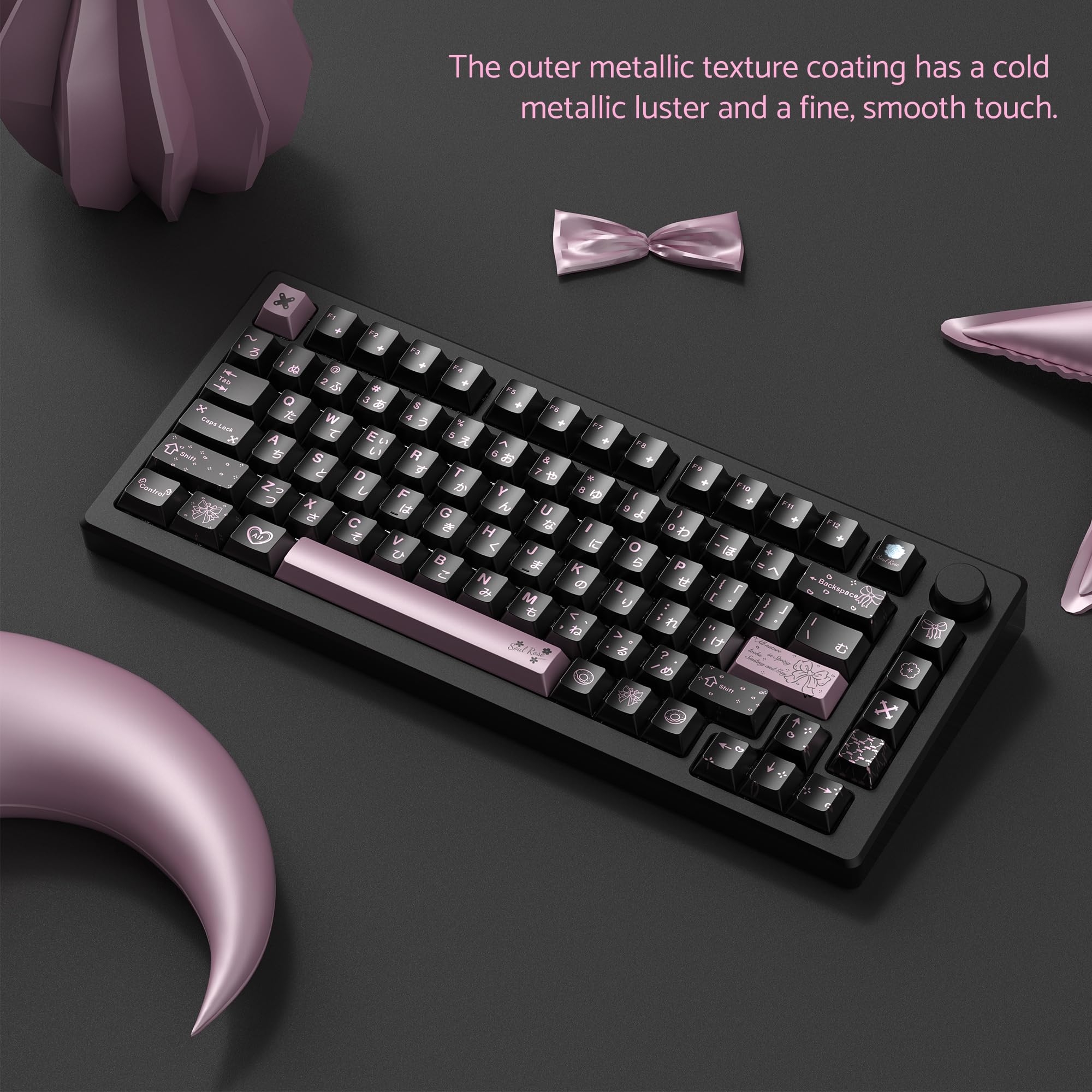 dagaladoo Black Topographic keycaps Double Shot PBT keycaps Shine Through Keyboard Keys Side Printed Key caps Cherry Profile Custom keycap Set for100%, 75%, 65%, 60% US Layout Mechanical Keyboard