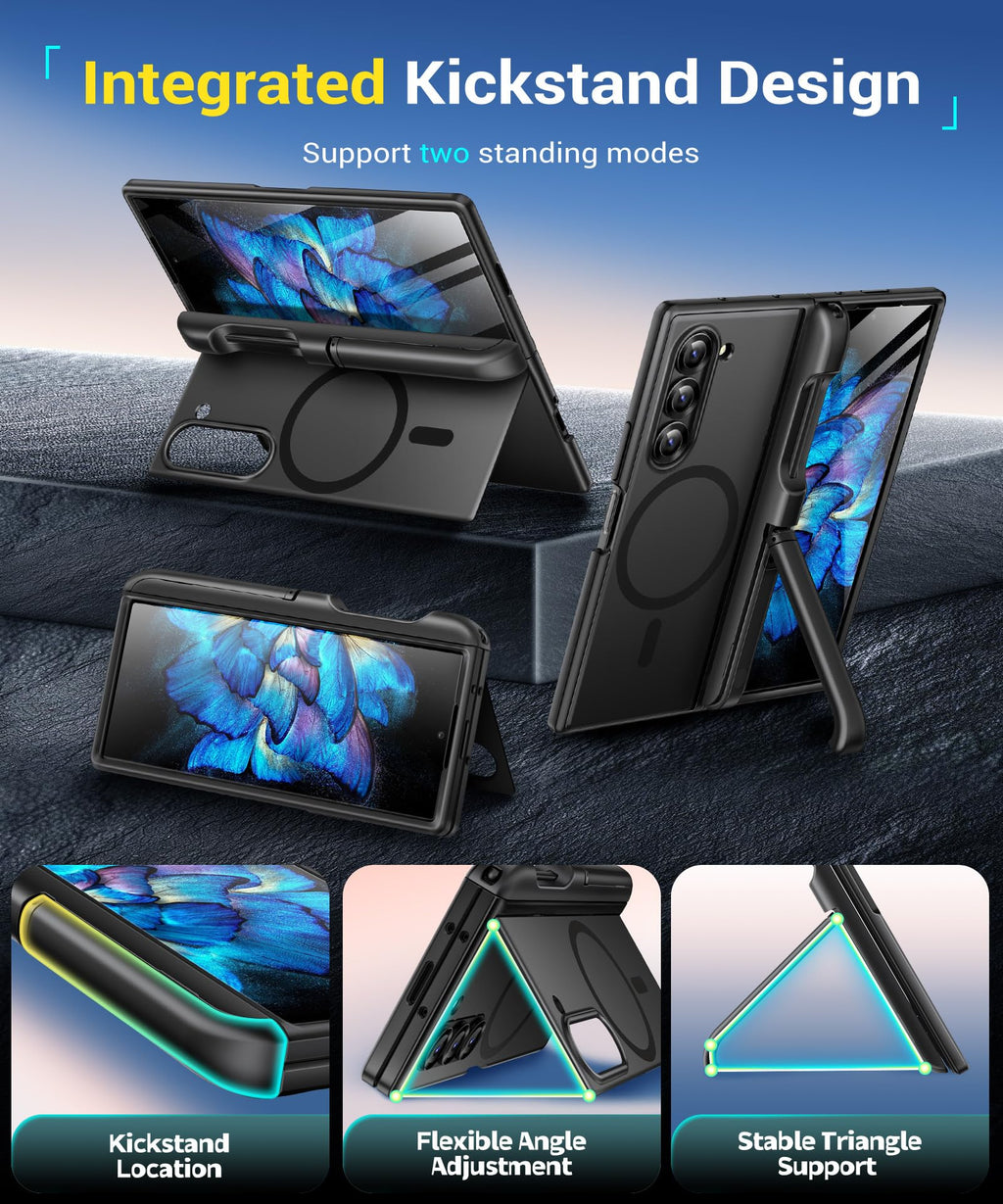BERFY for Z Fold 6 Case with Screen Protector, [Compatible with MagSafe] Built-in Kickstand & S Pen Slot & Hinge Protection, Full Body Shockproof Phone Case for Samsung Galaxy Z Fold 6, Blue