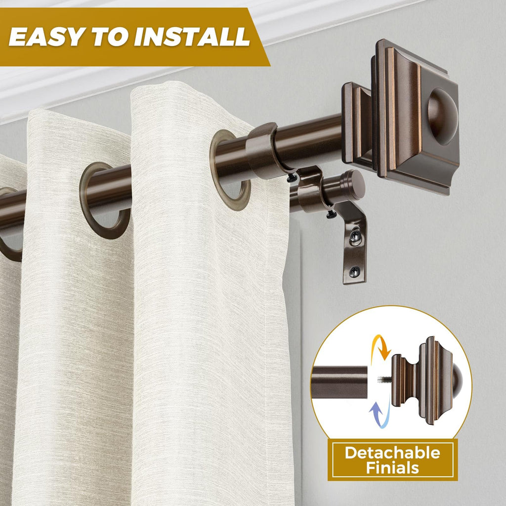 KAMANINA 1 Inch Double Curtain Rods 36 to 72 Inches (3-6 Feet) Telescoping Dark Silver Curtain Rod for Windows 24 to 68 Inches, Heavy Duty Drapery Rods with Square Finials