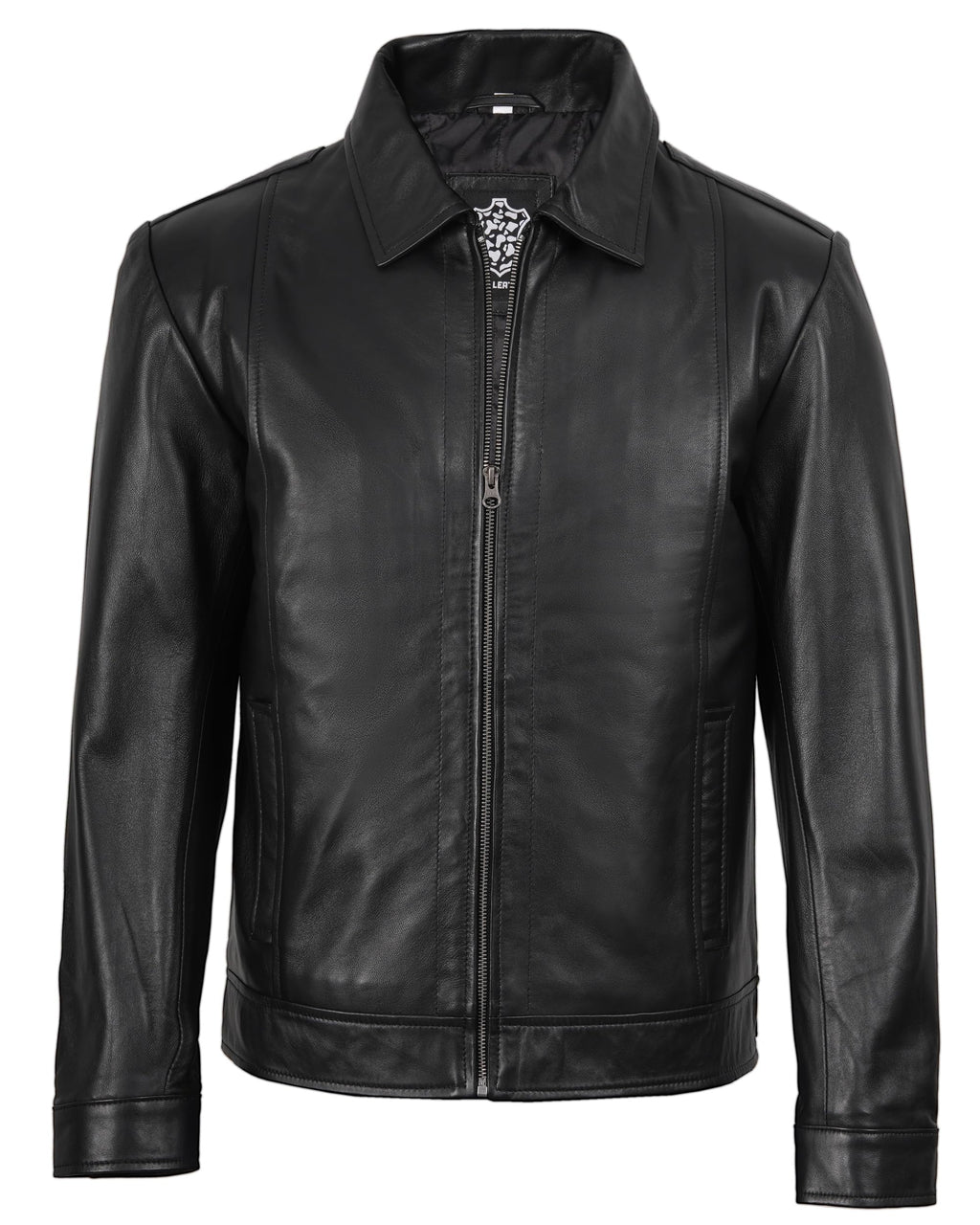 Decrum Vintage Style Mens Leather Jacket - Real Lambskin Classic Shirt Collar Leather Jackets for Men