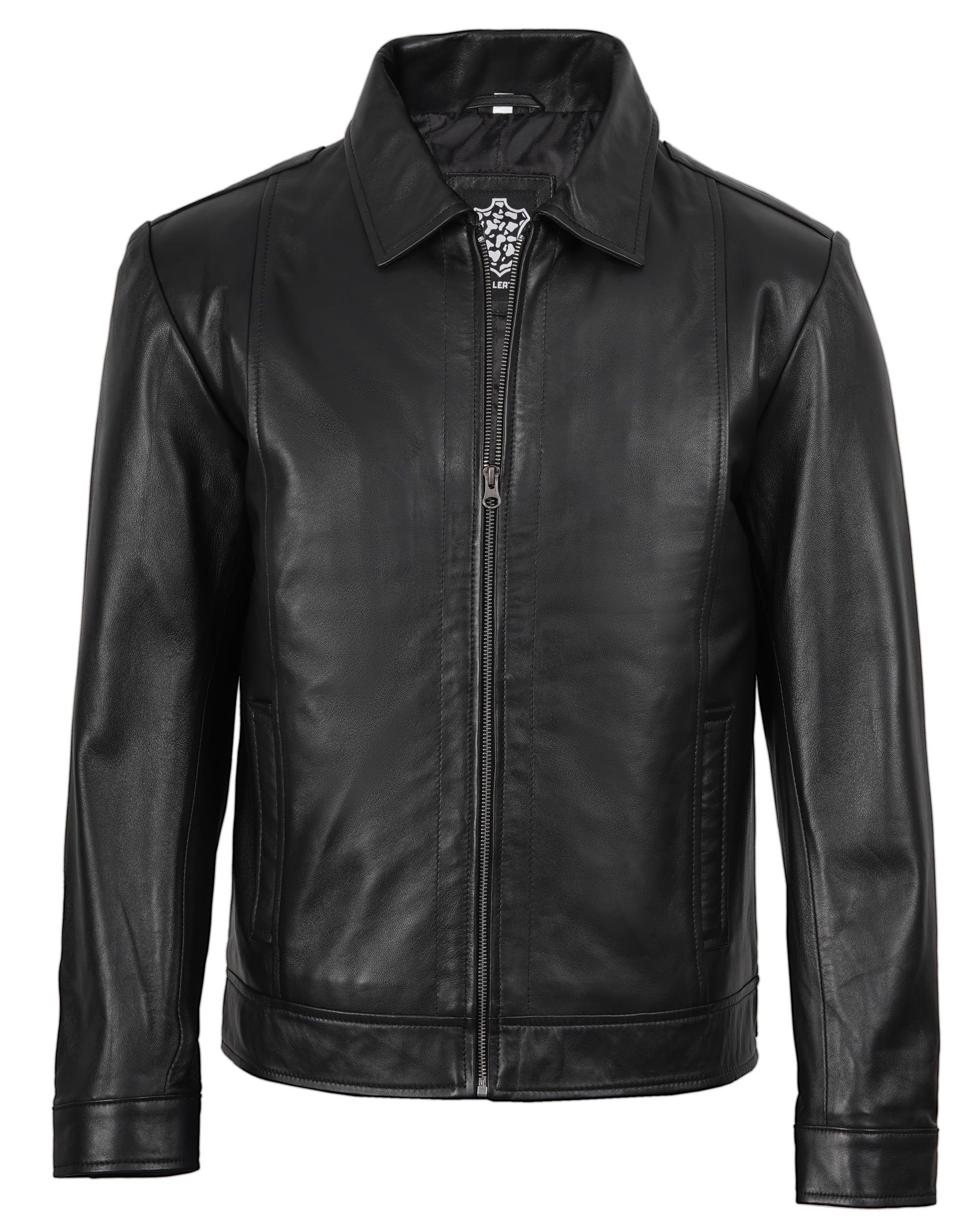 Decrum Vintage Style Mens Leather Jacket - Real Lambskin Classic Shirt Collar Leather Jackets for Men