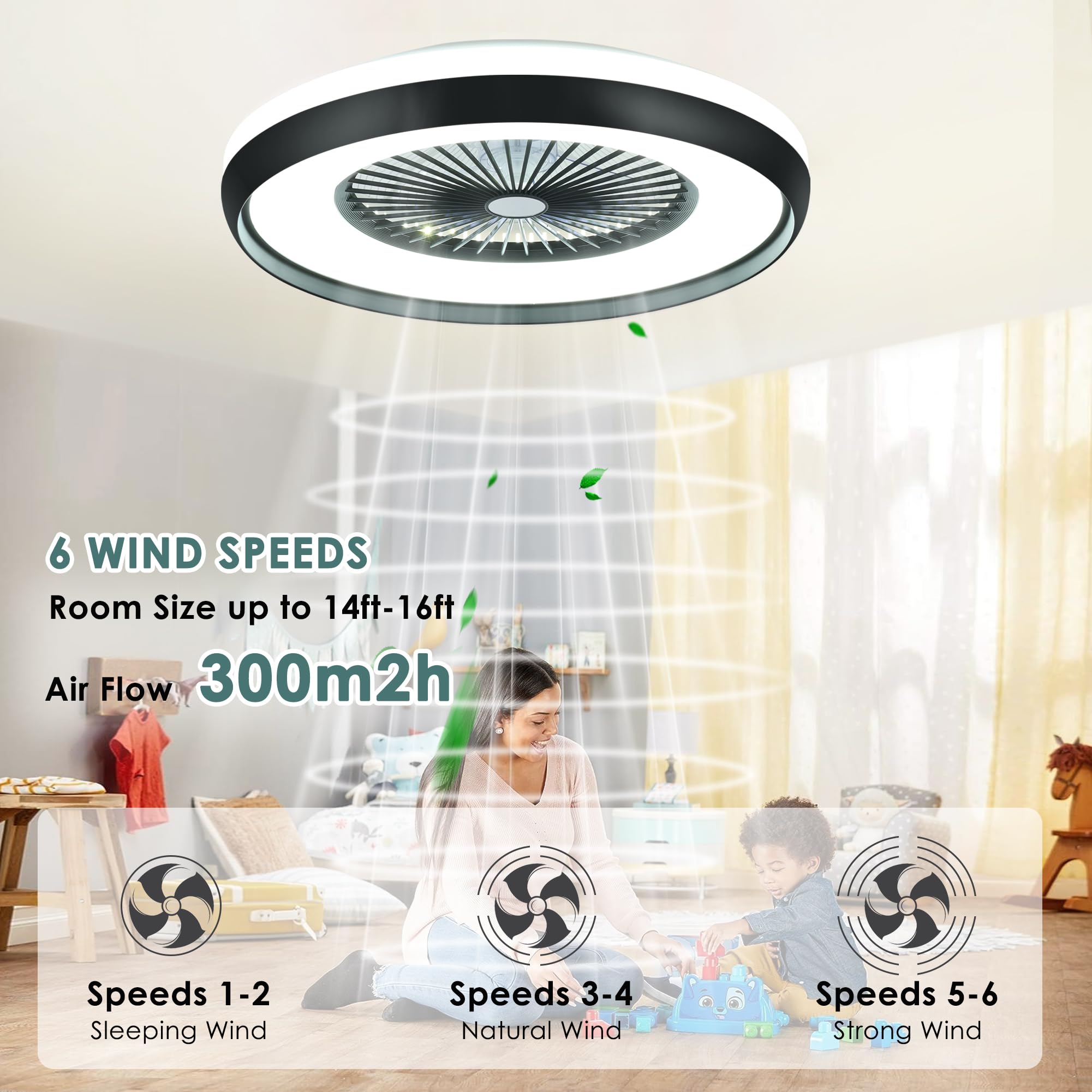 24" Bladeless Ceiling Fan with Light Remote, Smart LED Ceiling Fans with App Control, Modern Low Profile Dimmable Light Ceiling Fan for Bedroom Living Room Gold