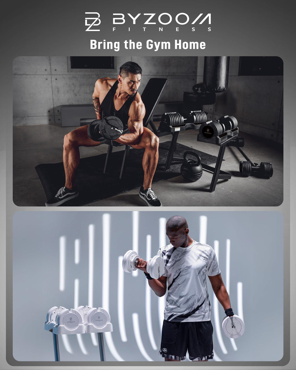 BYZOOM FITNESS Pure Series Adjustable Dumbbell - 12.5/25/27.5/50/55/75lb - ONE UNIT OR PAIR(check QTY before purchase) - 5-in-1/ 10-in-1 / 15-in-1 / 21-in-1 Flexible Hand Weights for Home Apartment Garage Gym, Strength Training & Fitness Workouts, White O