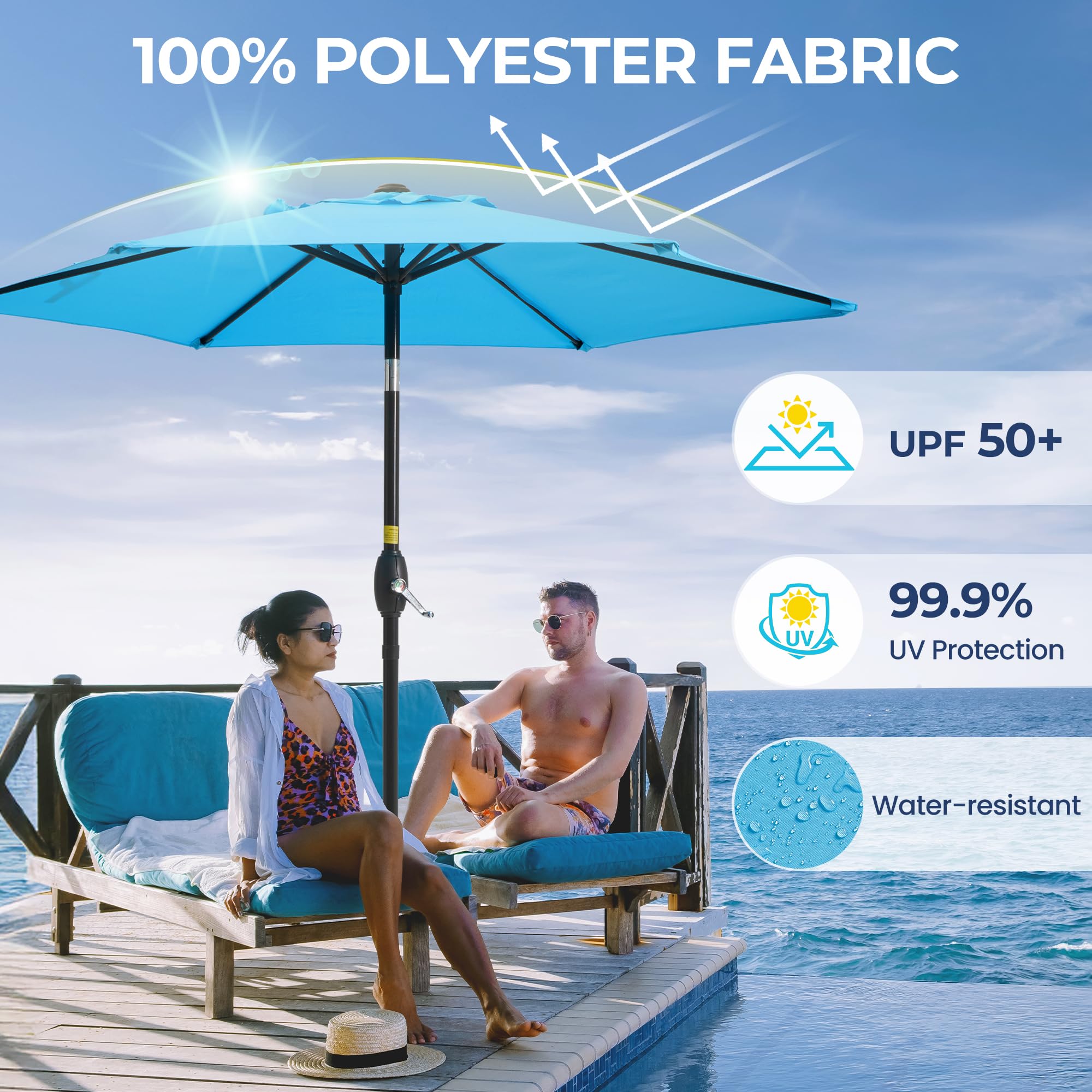 SUNVIVI OUTDOOR Outdoor Patio Umbrella, Patio Umbrella, Market Umbrella, Large Outdoor Umbrella, Metal Pole Umbrella with Push Button Tilt and Crank, Polyester Canopy
