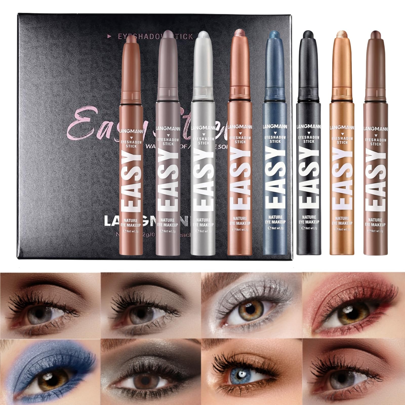Eyeshadow Stick Set, 2 Colors Matte Professional Bright-Colored Contouring and Highlight Eyeshadow Stick, Cream Waterproof Long Lasting High Pigmented Eye Shadow