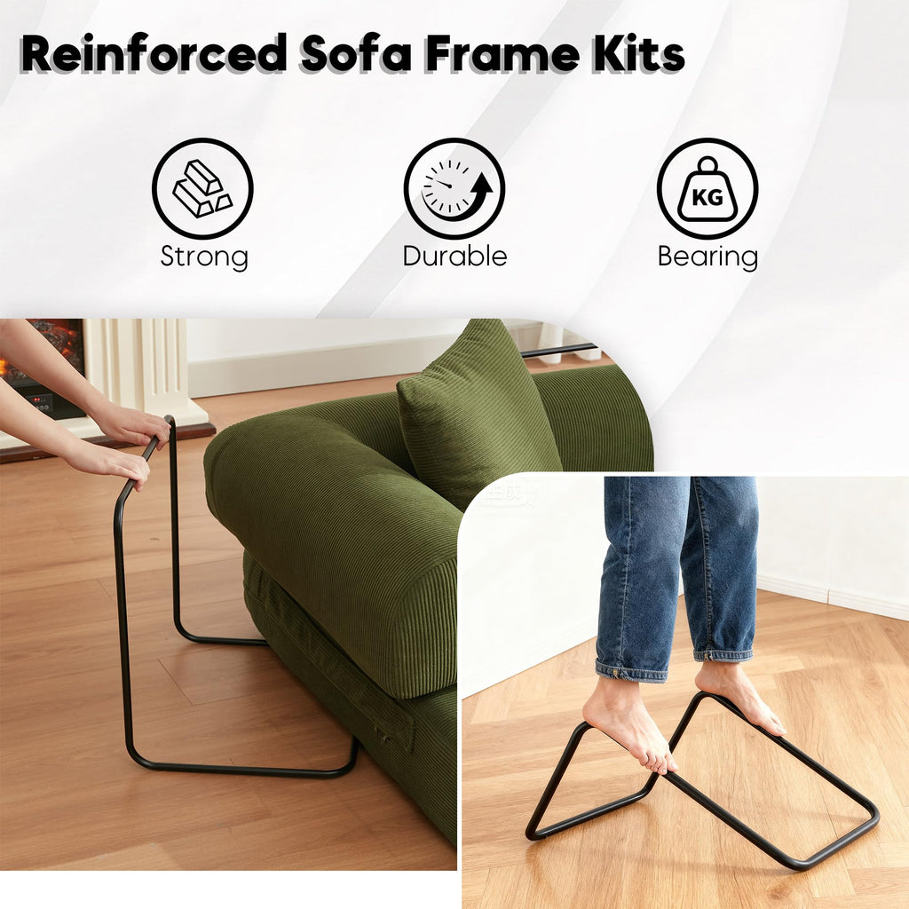 ZEIINPA 59“ Convertible Floor Sofa Bed, 5-in-1 Futon Sofa Bed Pull Out Sleeper Couch, Modern Corduroy Compressed Loveseat, Modular Boneless Couches for Living Room, No Assembly Required, Beige