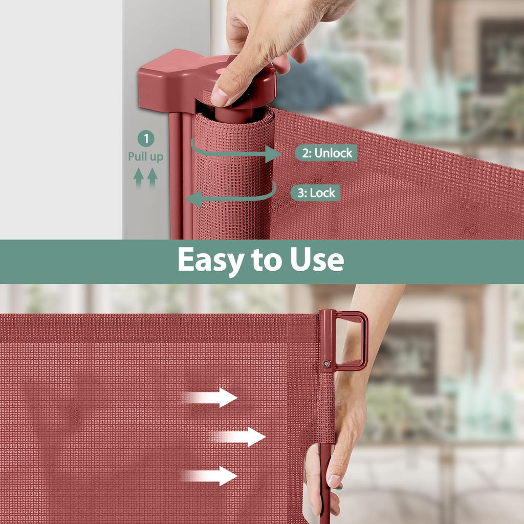 155 Inch Extra Wide Baby Gate for Doorway Indoor Dog Gate for Stairs Retractable Puppy Gates for The House Extra Wide Baby Gates for Large Openings Mesh Dog Gate Outdoor Gates for Decks, Timber