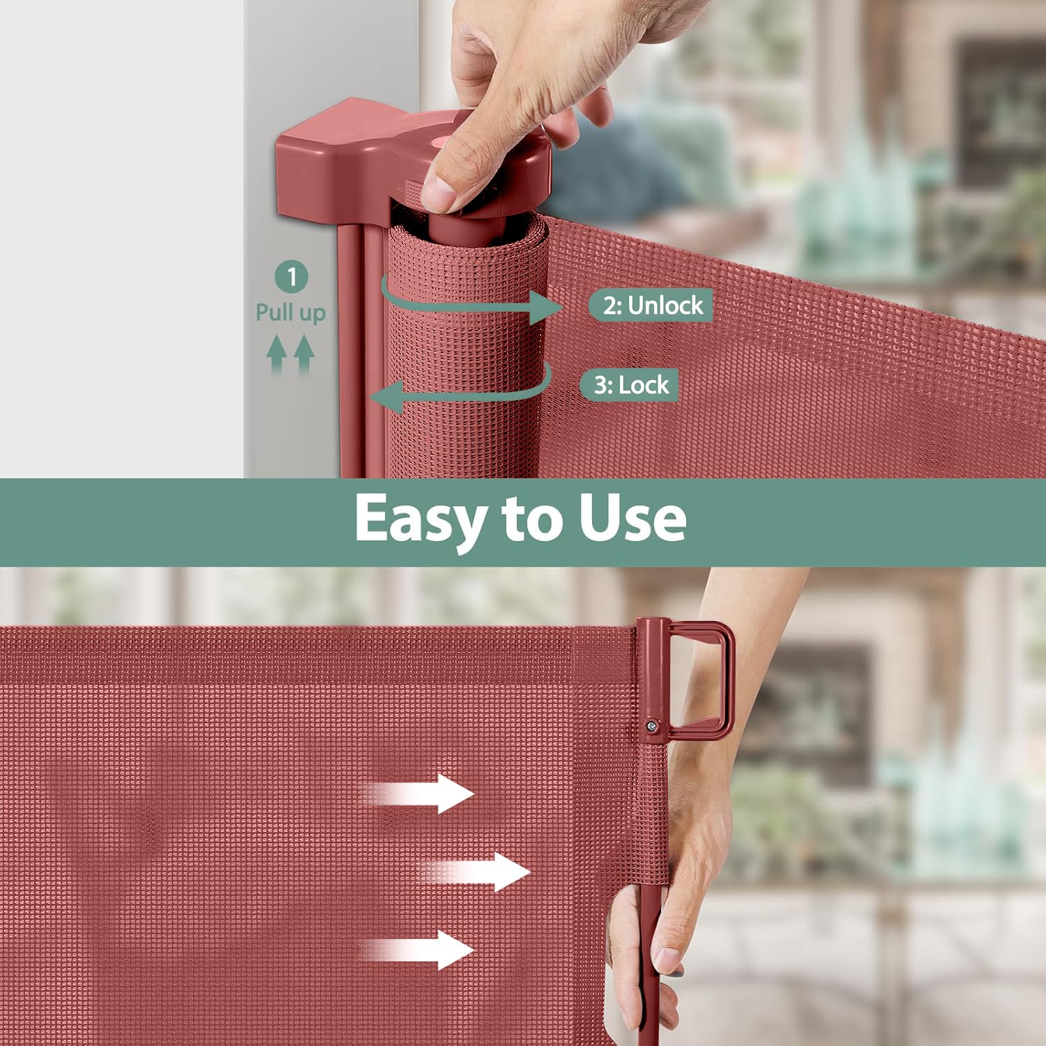 155 Inch Extra Wide Baby Gate for Doorway Indoor Dog Gate for Stairs Retractable Puppy Gates for The House Extra Wide Baby Gates for Large Openings Mesh Dog Gate Outdoor Gates for Decks, Timber
